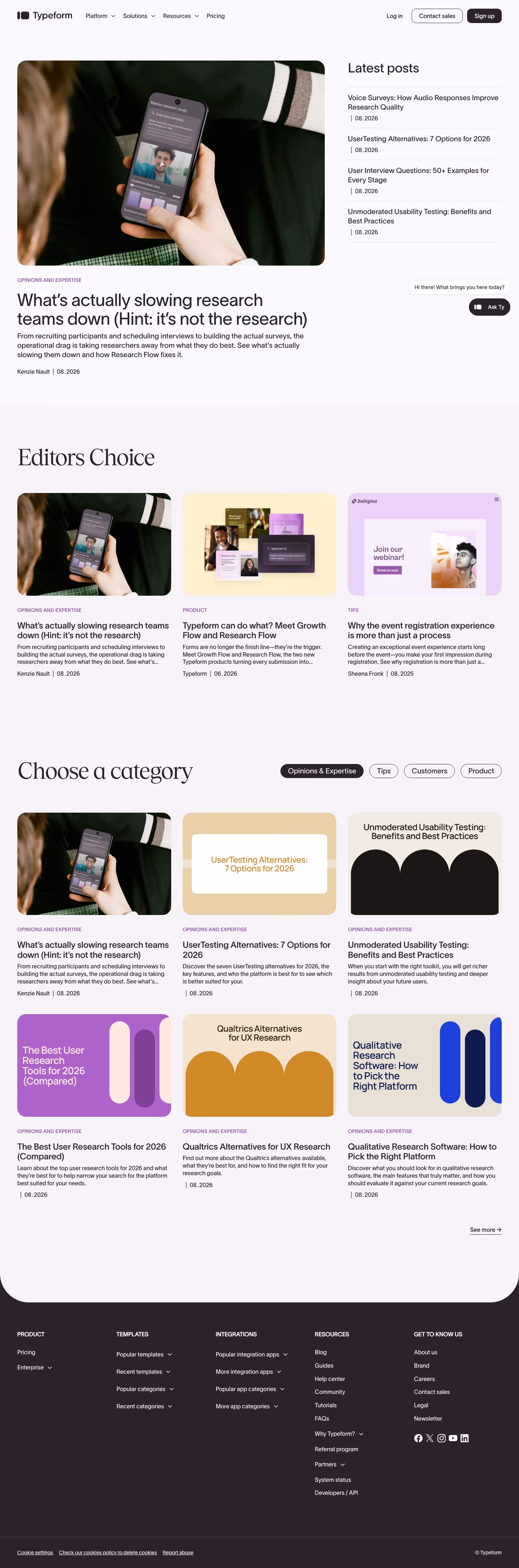 Typeform Blog pages section design