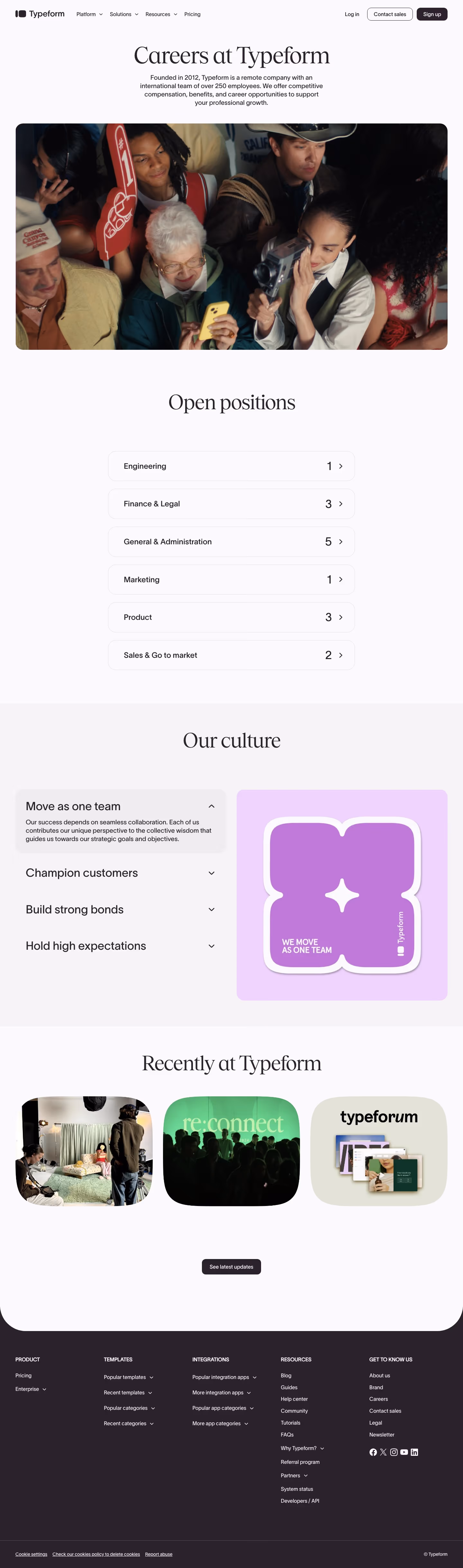 Typeform Careers pages section design