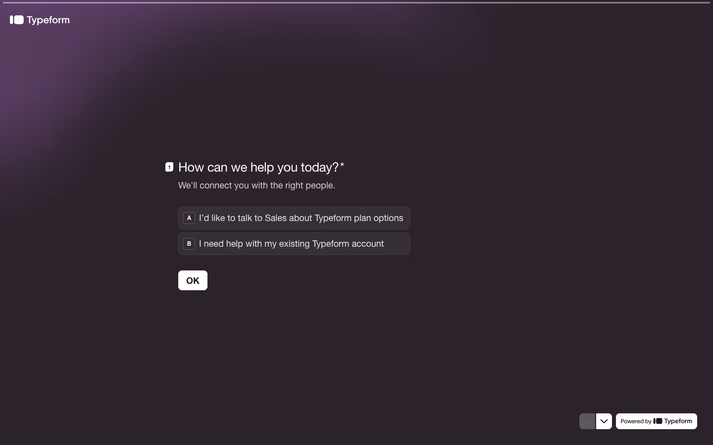 Typeform contact us design — Marketing