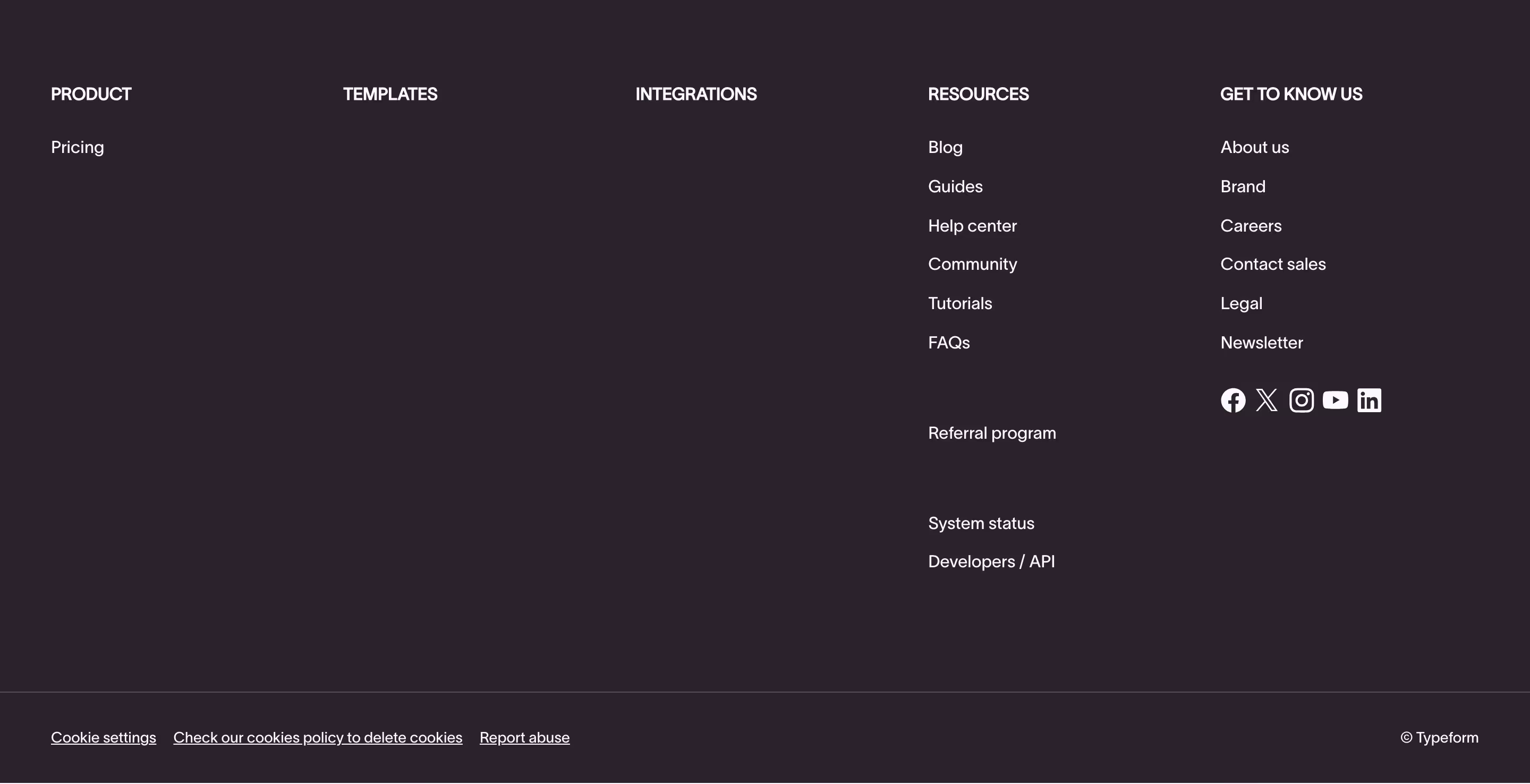 Typeform Footers section design