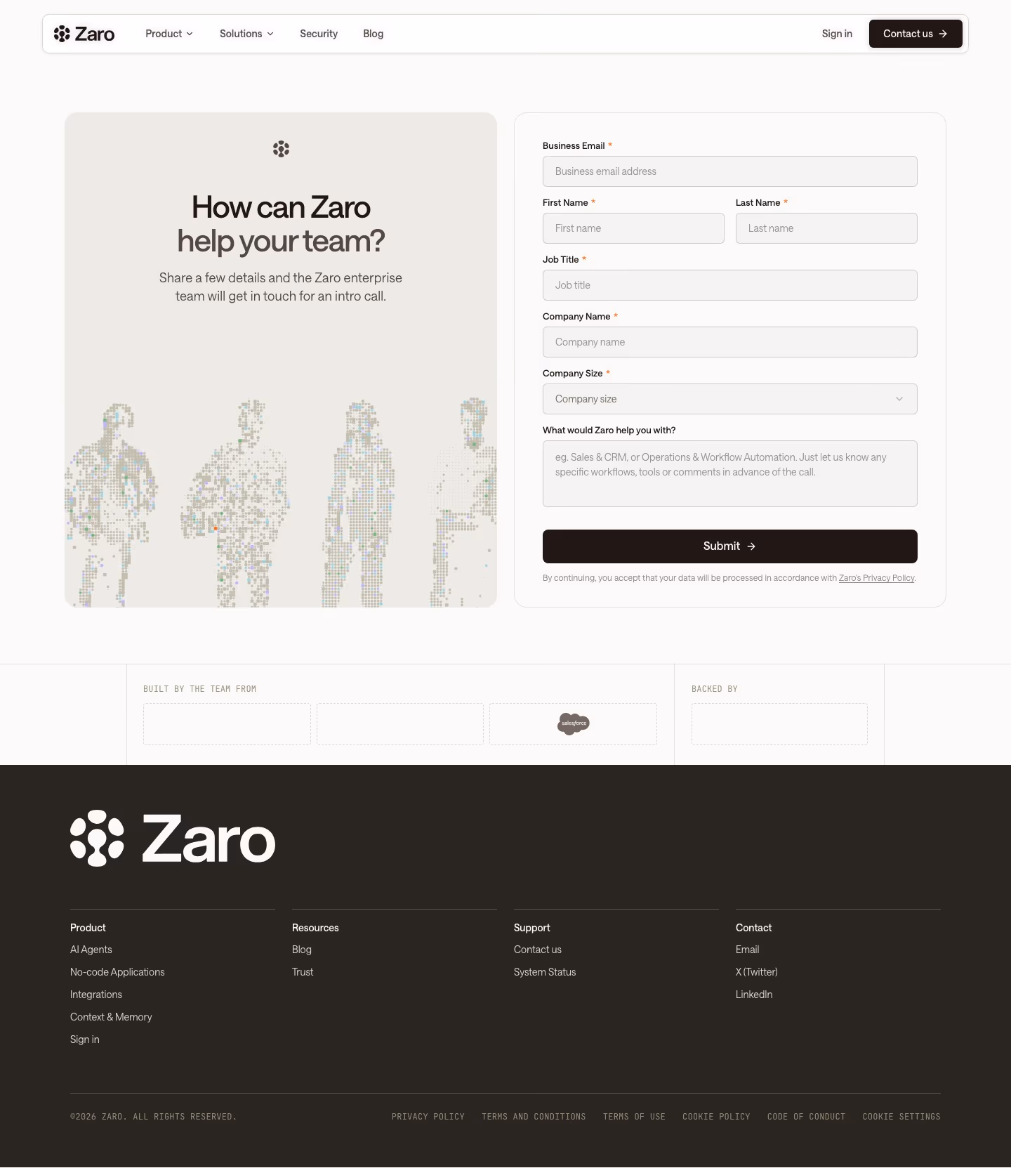 Zaro contact us design — Productivity