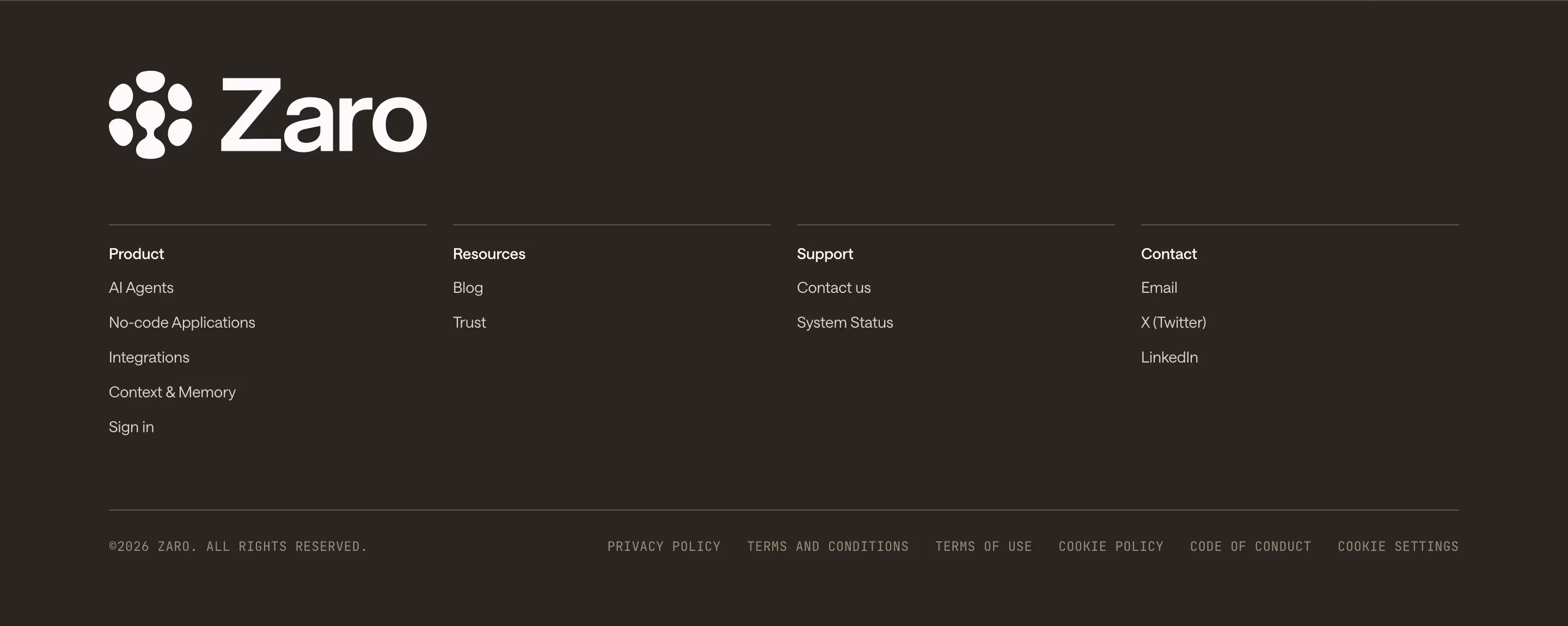 Zaro footer design — Productivity