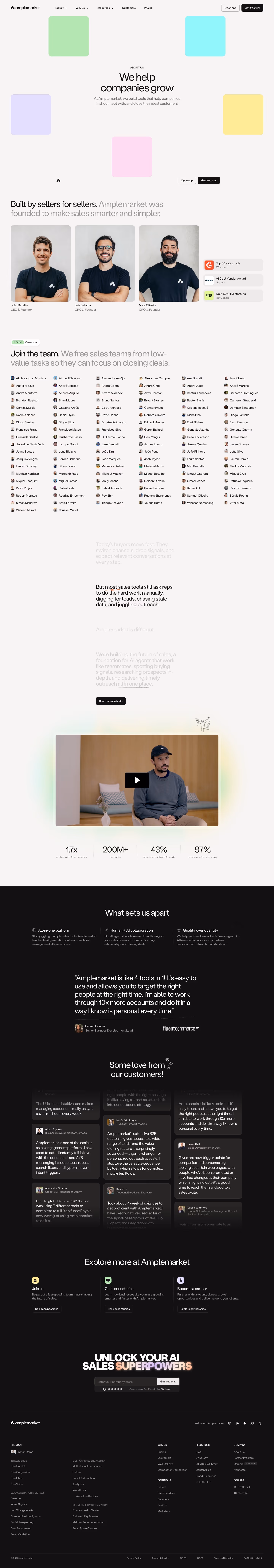 Amplemarket About Us section design