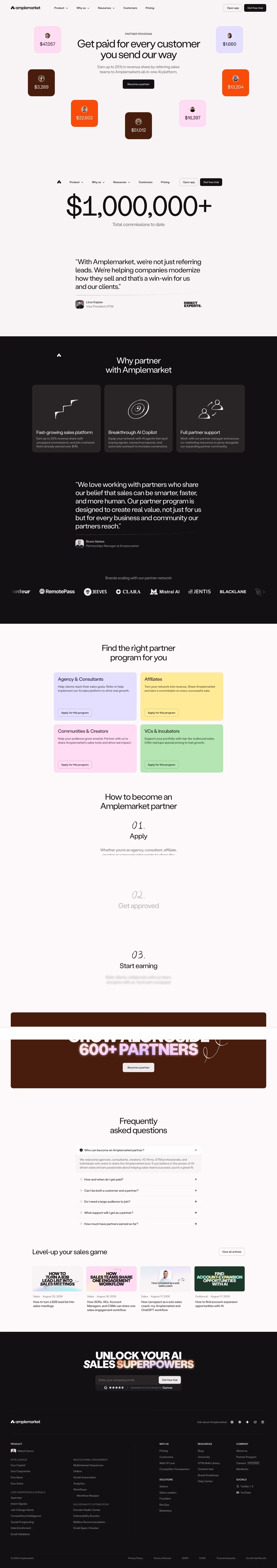 Amplemarket Affiliate pages section design