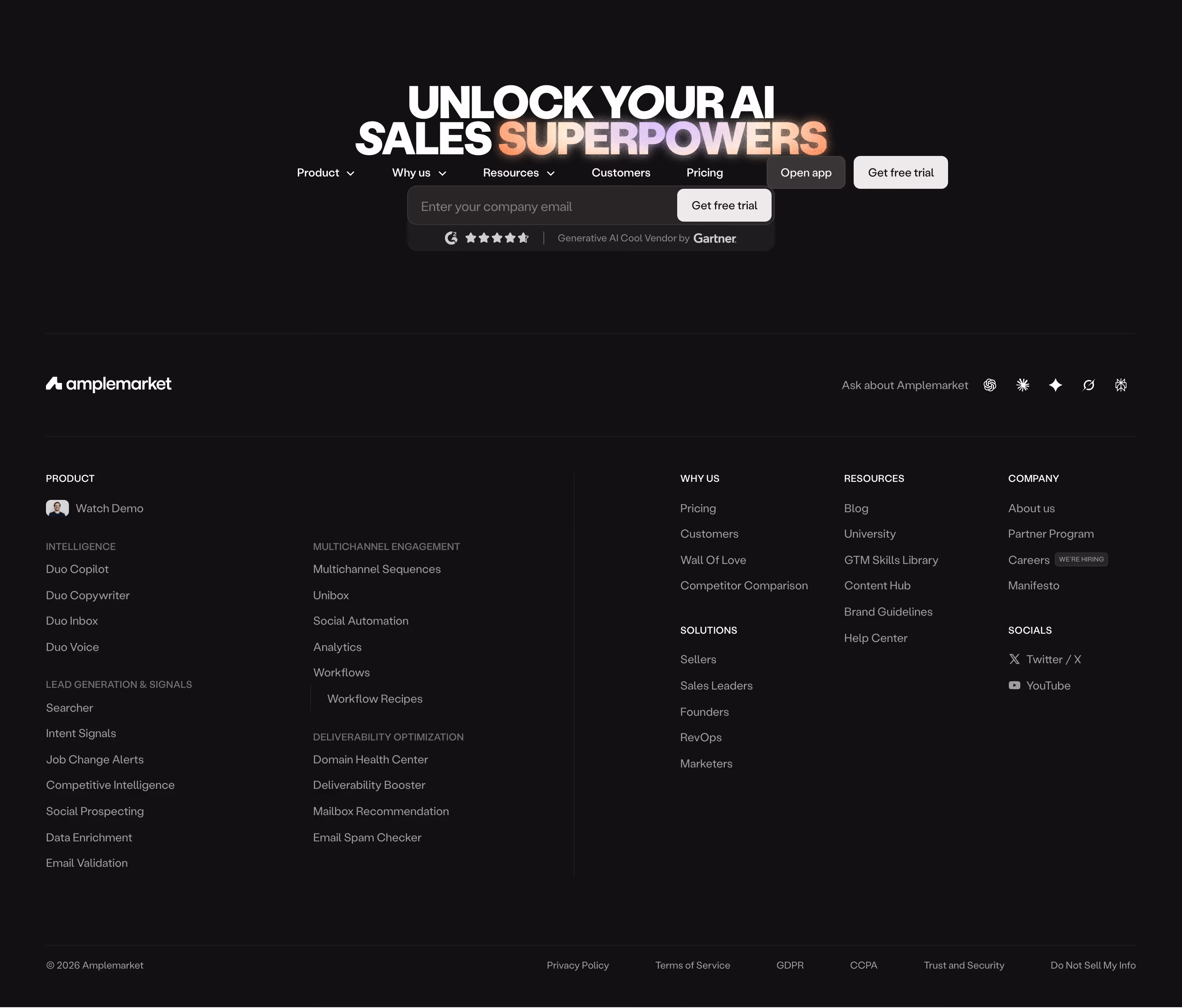 Amplemarket Footers section design