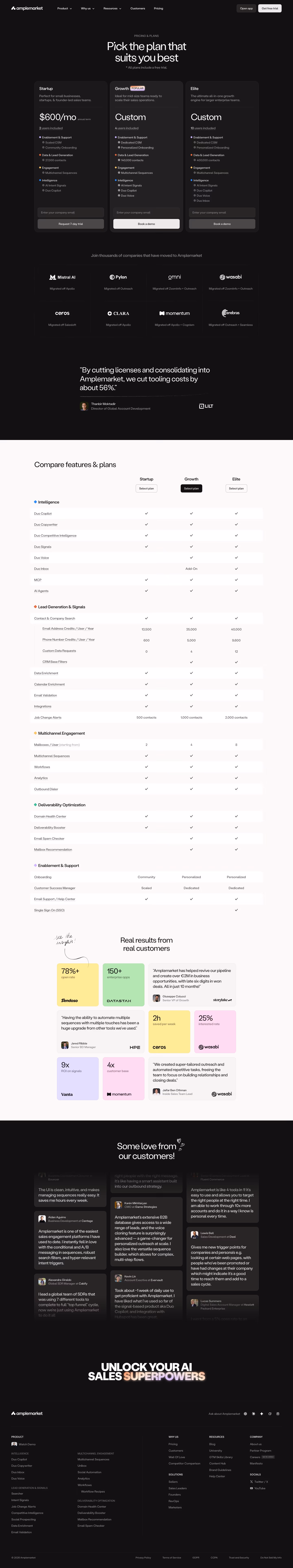 Amplemarket Pricing & Plans section design