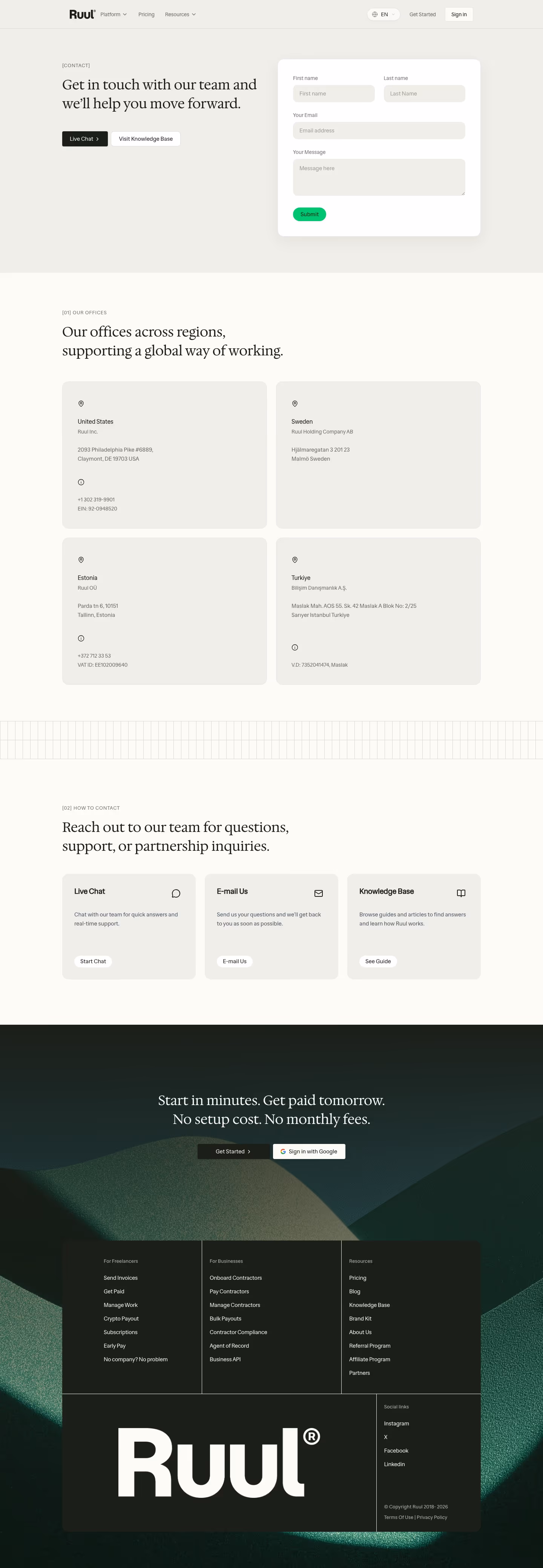 Ruul Contact Us section design