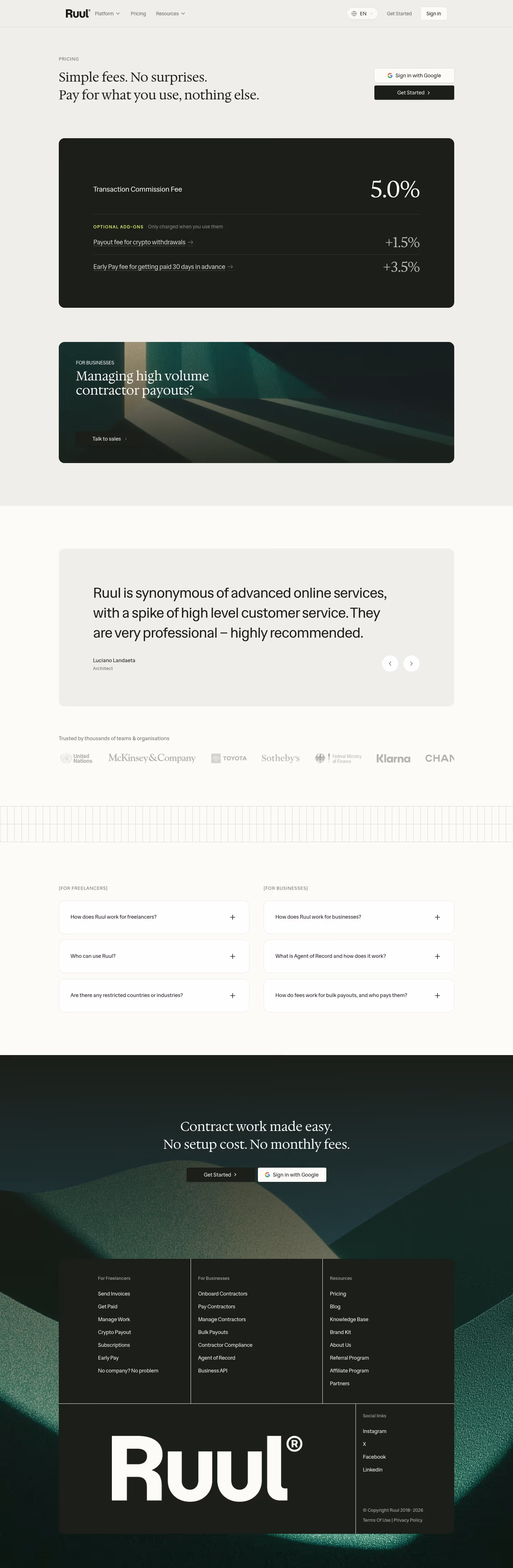 Ruul Pricing & Plans section design