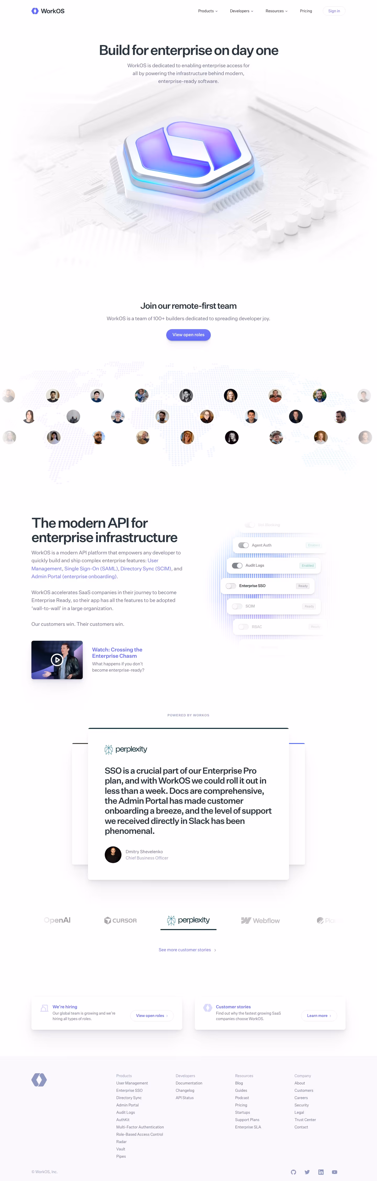Workos About Us section design