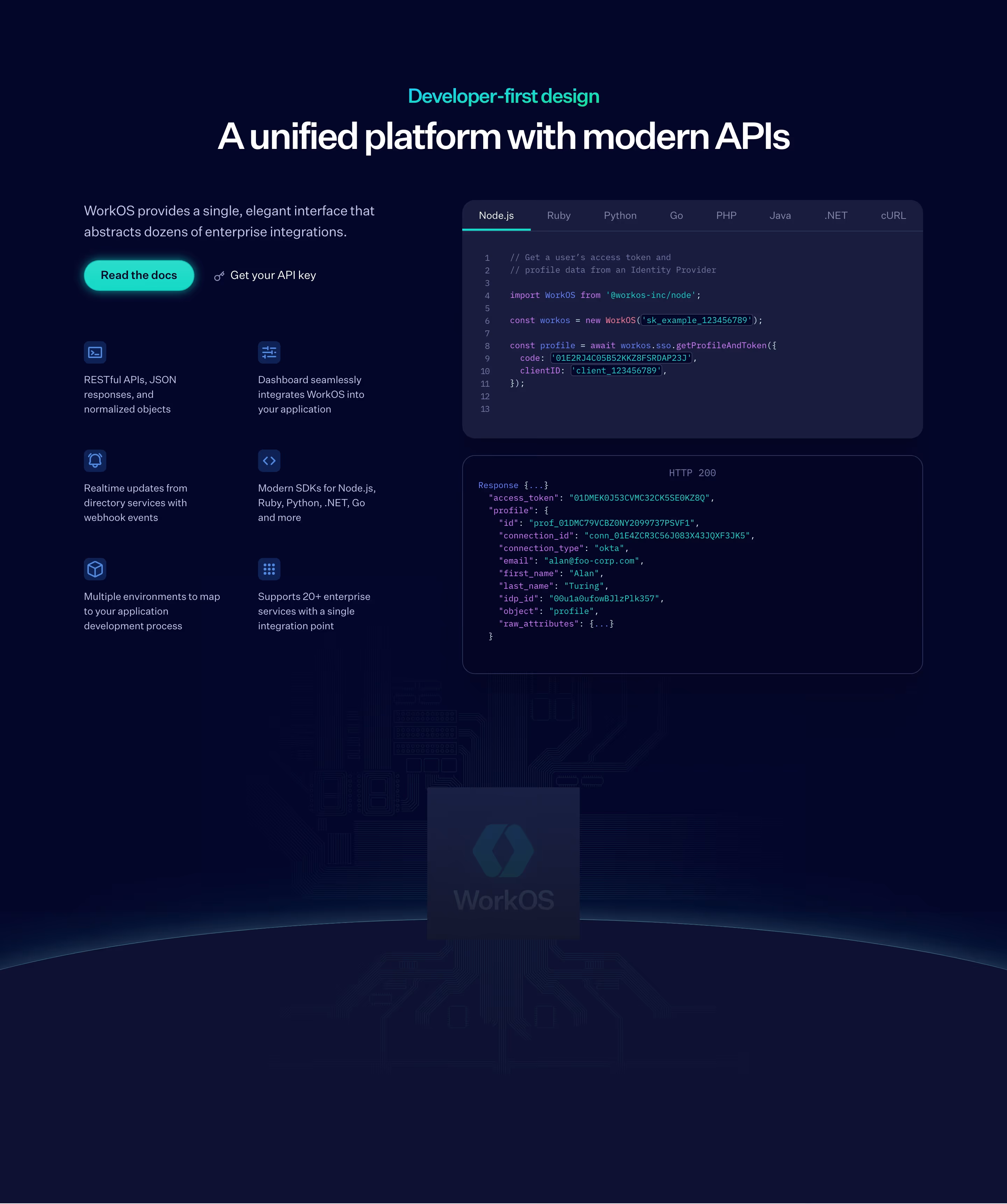 Workos Features section design
