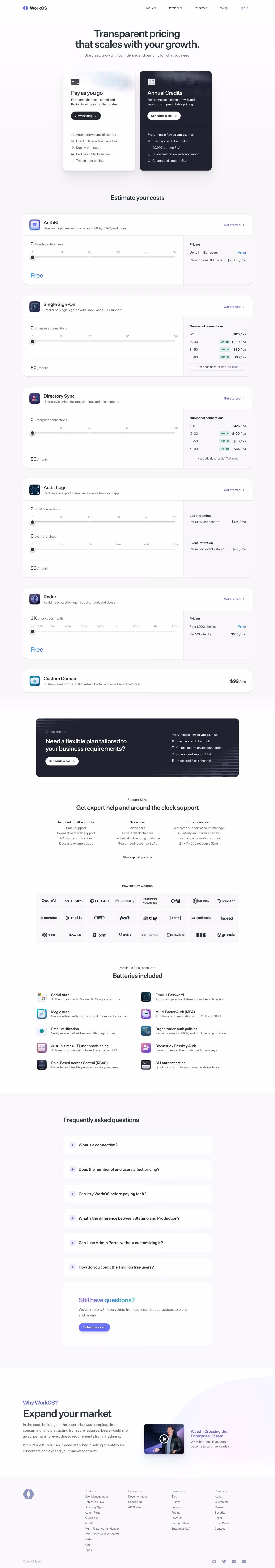 Workos Pricing & Plans section design