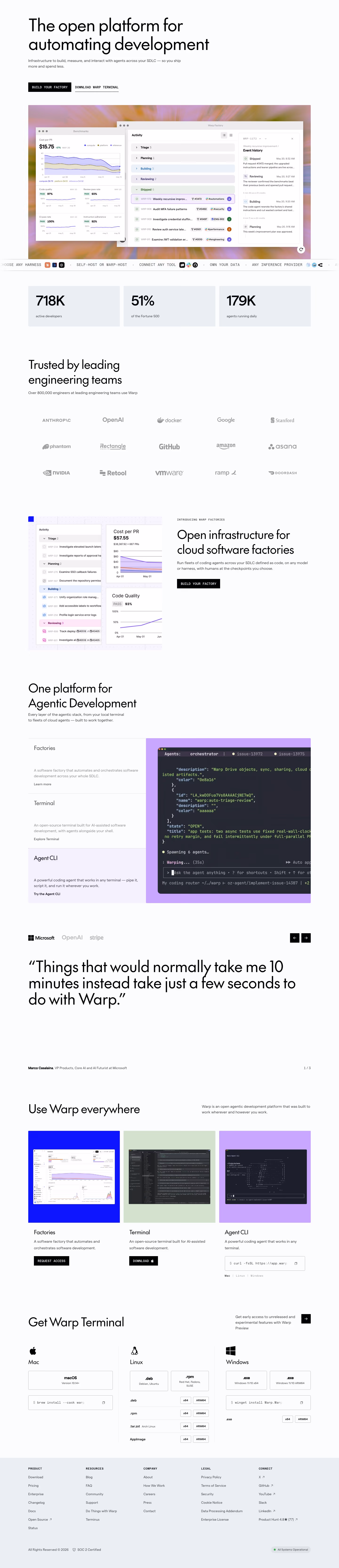 Warp landing page design