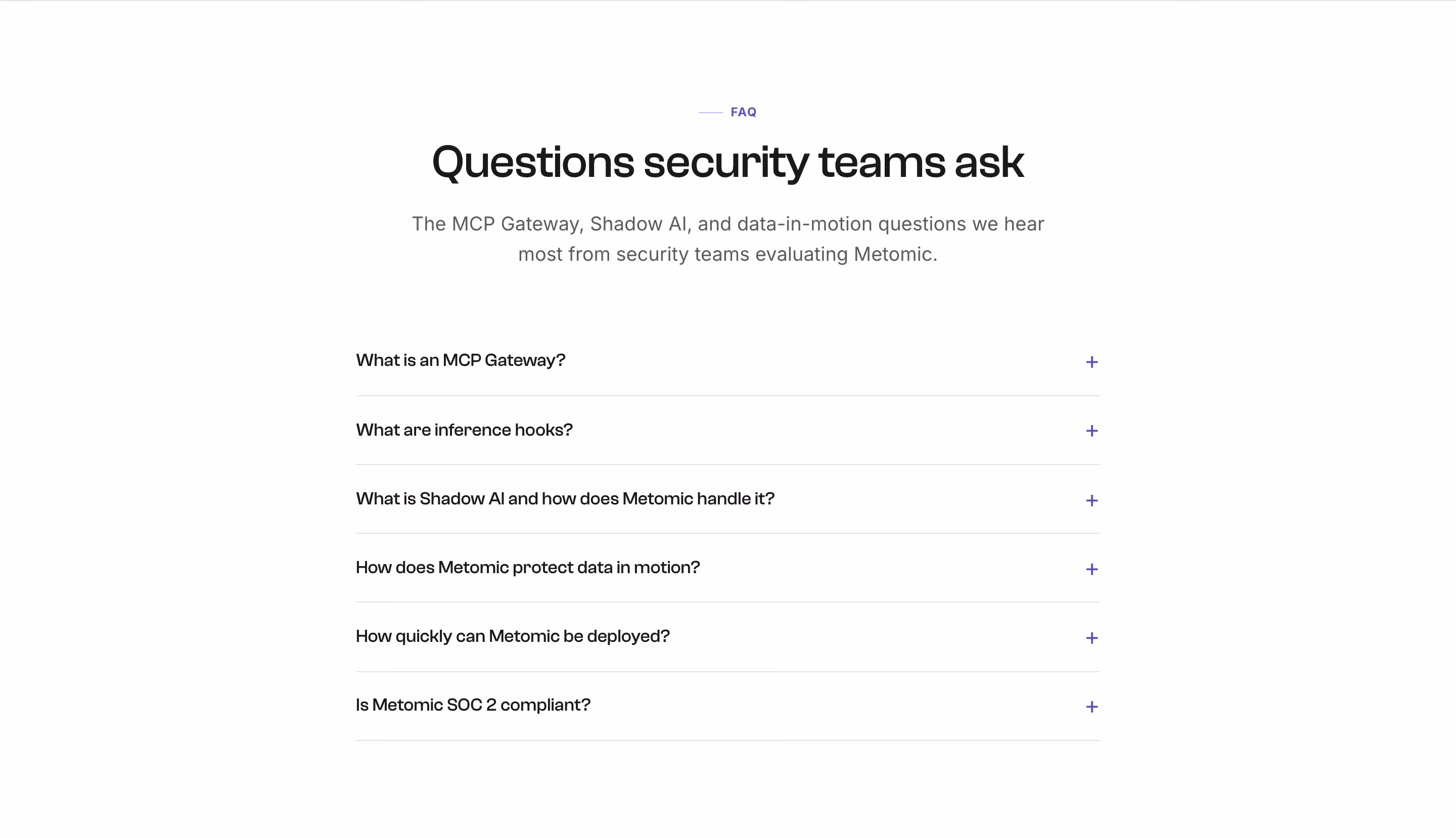 Metomic faq design — Security