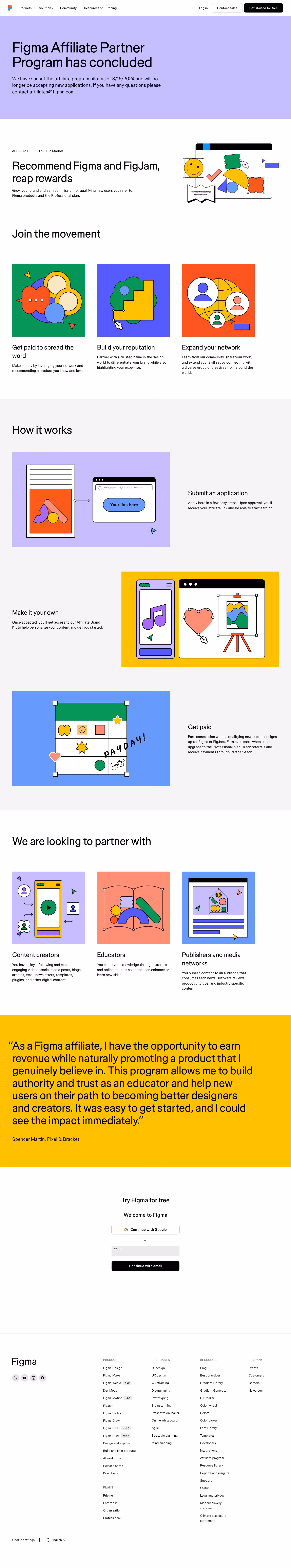 Figma Affiliate pages section design