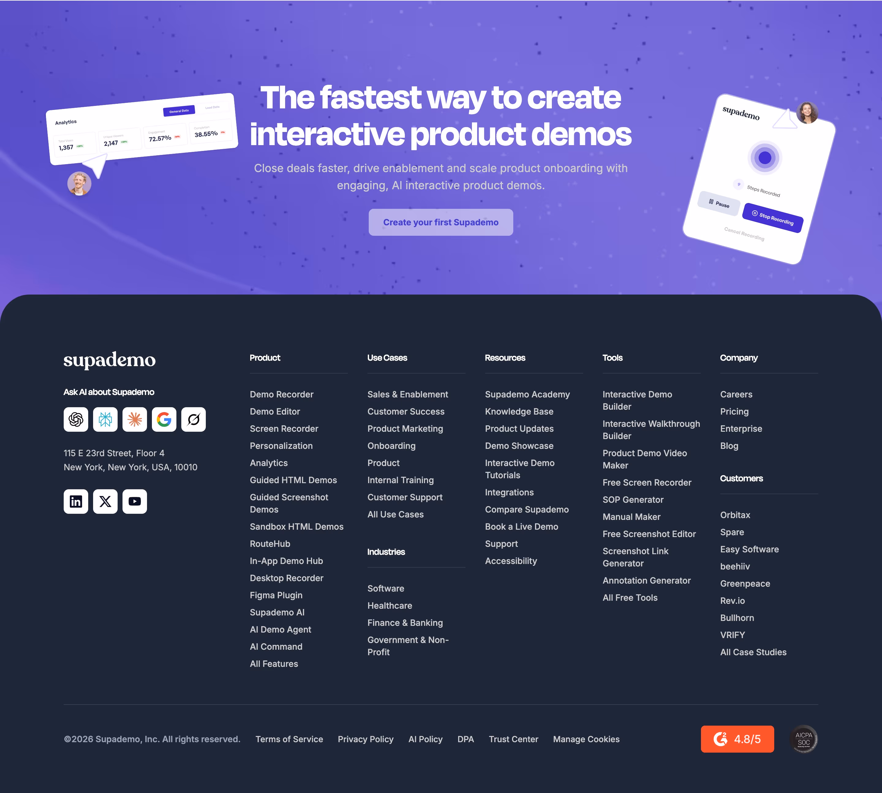 Supademo Footers section design