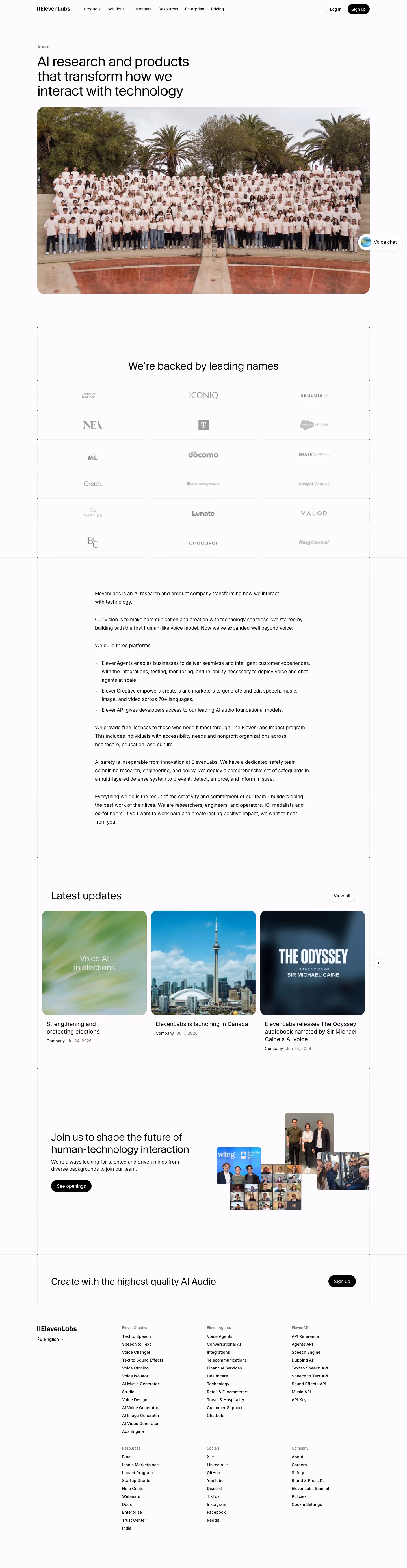 Elevenlabs About Us section design