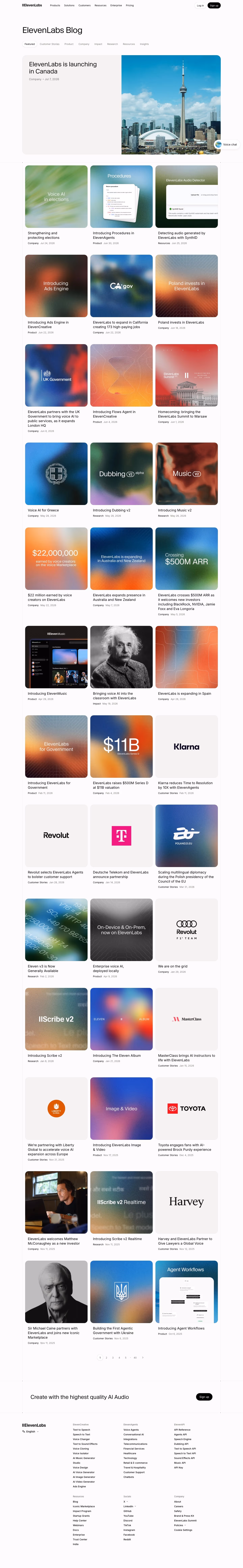 Elevenlabs Blog pages section design