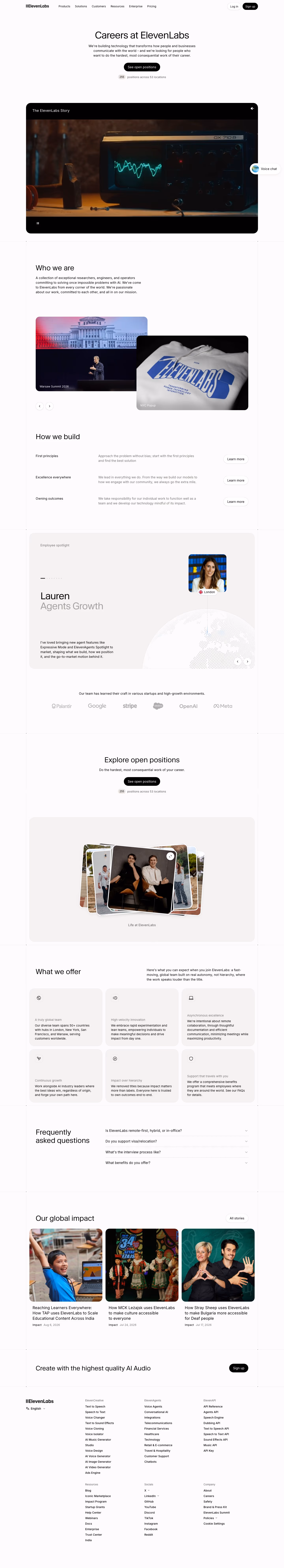 Elevenlabs Careers pages section design