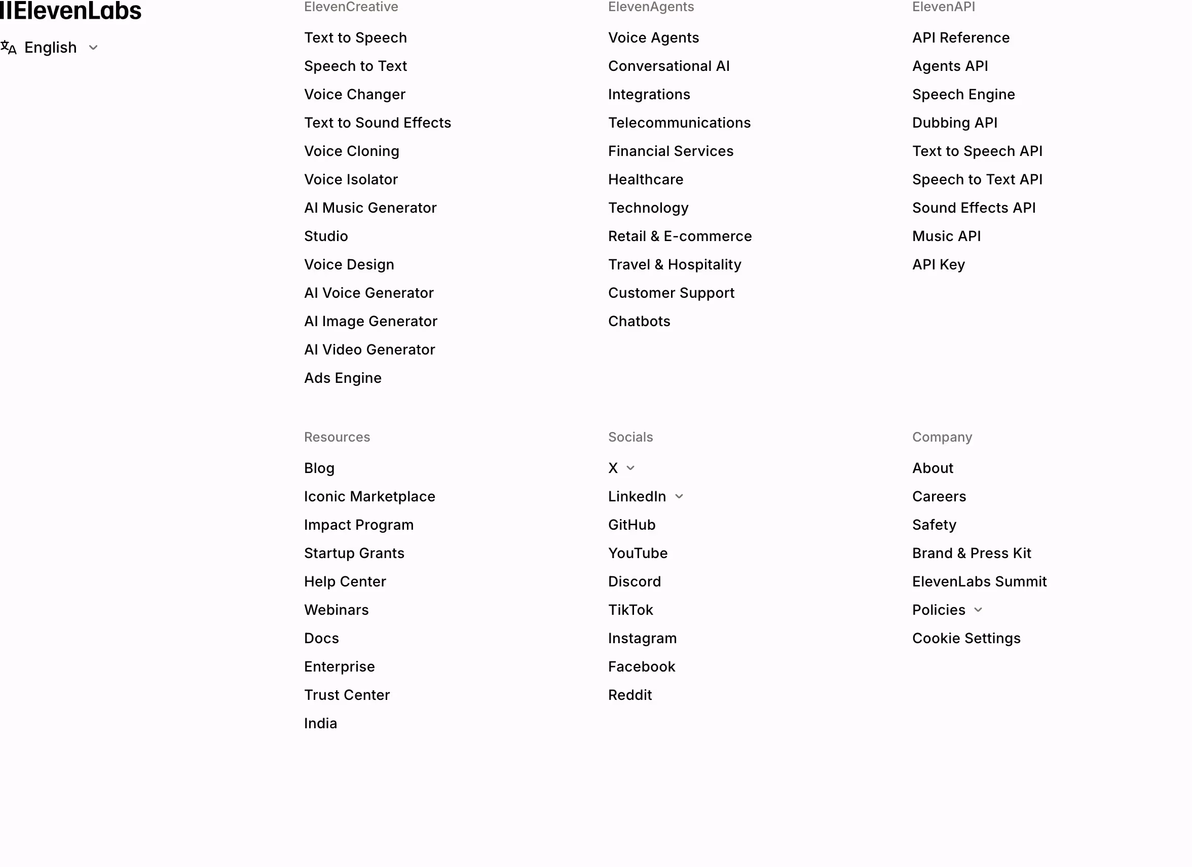 Elevenlabs Footers section design