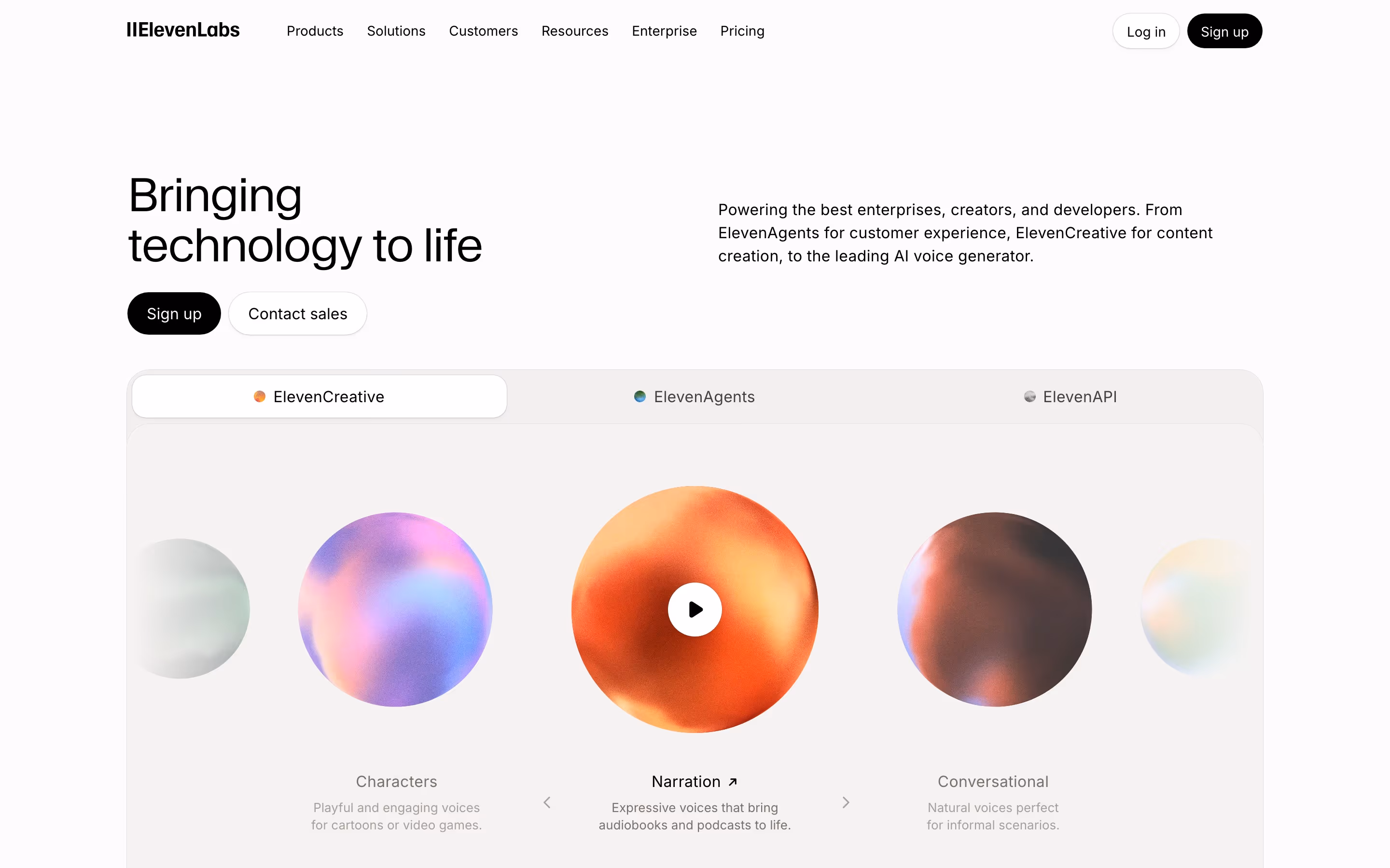 Elevenlabs hero — AI