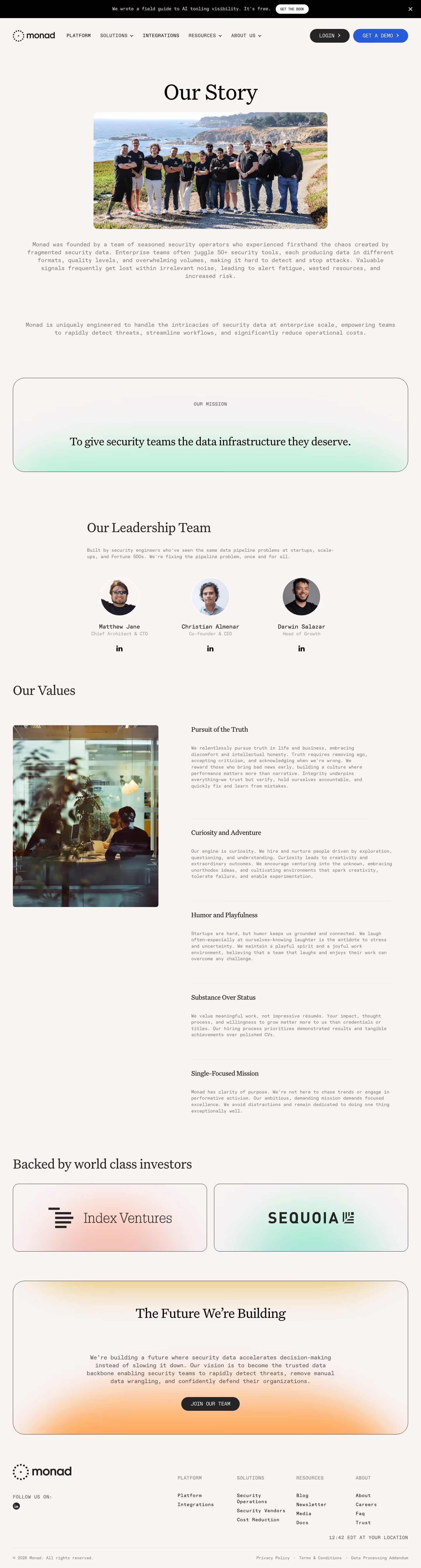 Monad About Us section design