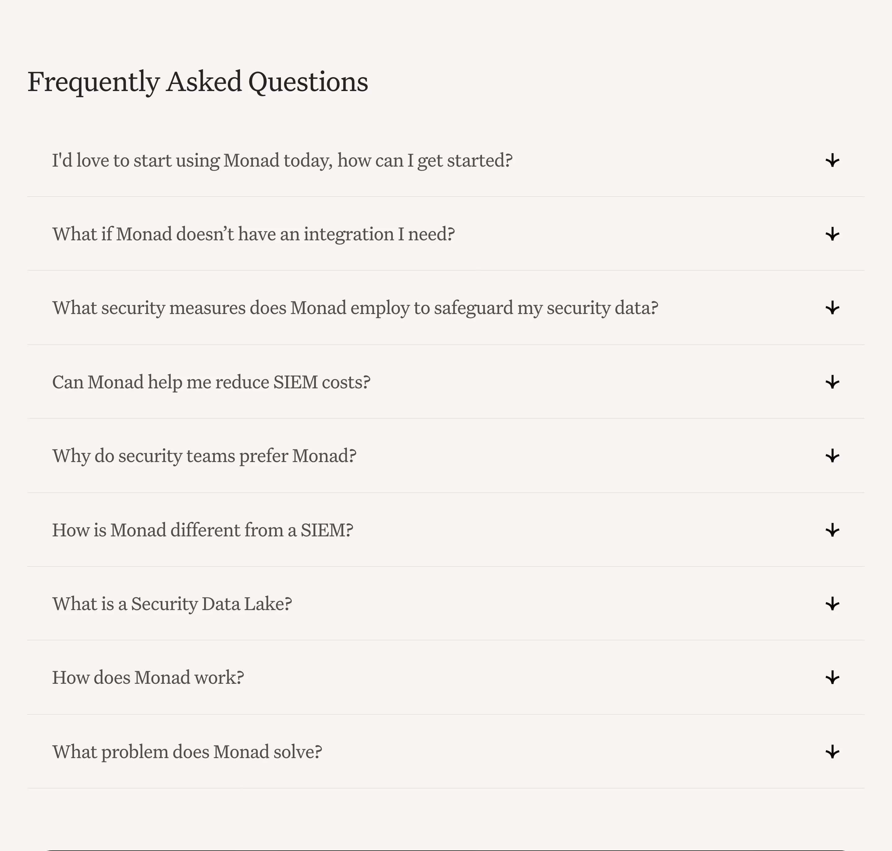 Monad FAQs section design