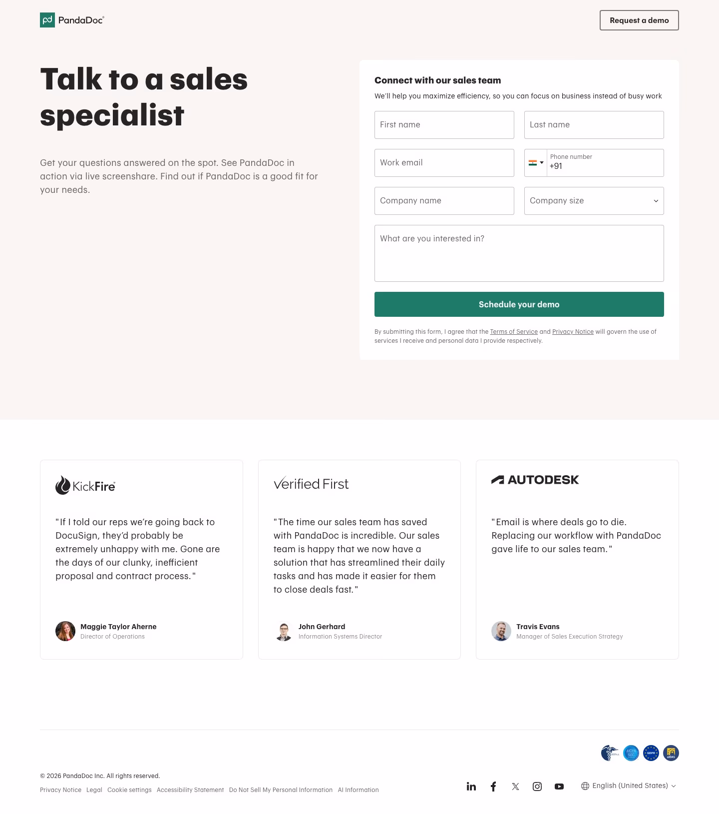 Pandadoc Contact Us section design