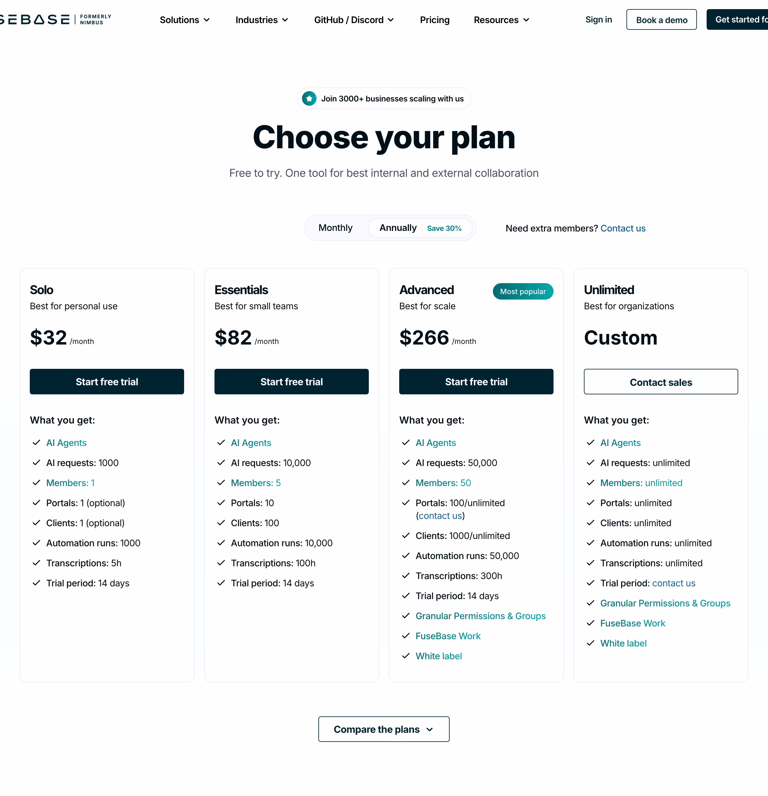 Nimbusweb pricing design — Productivity