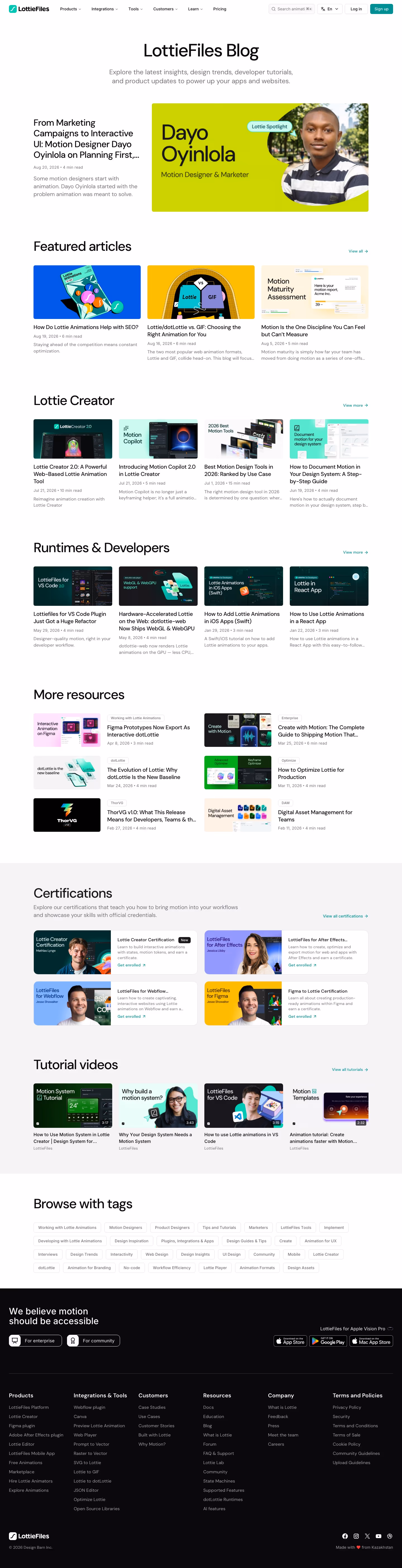 Lottiefiles Blog pages section design