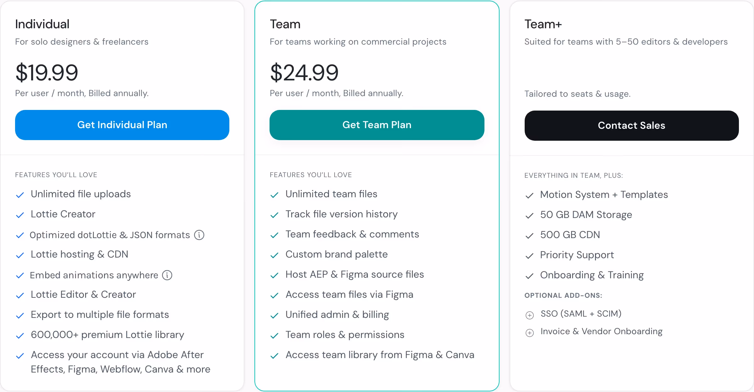 Lottiefiles Pricing section design
