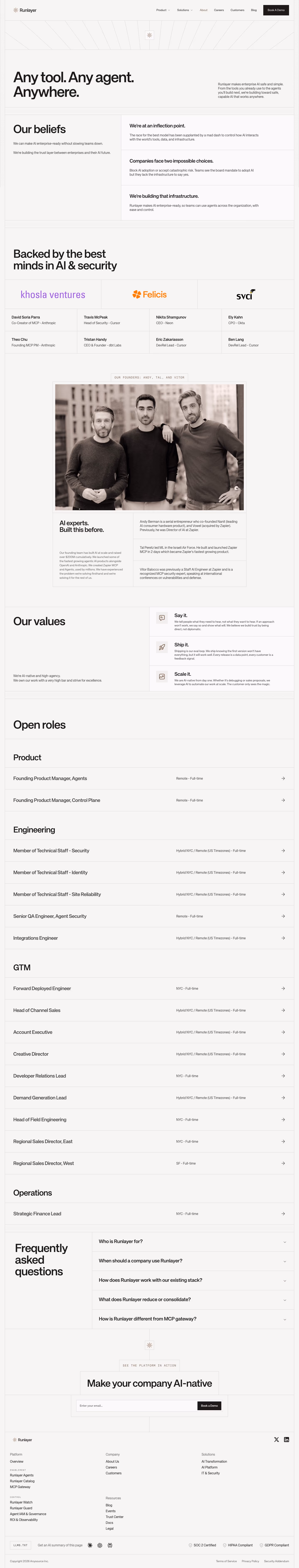 Runlayer Careers pages section design