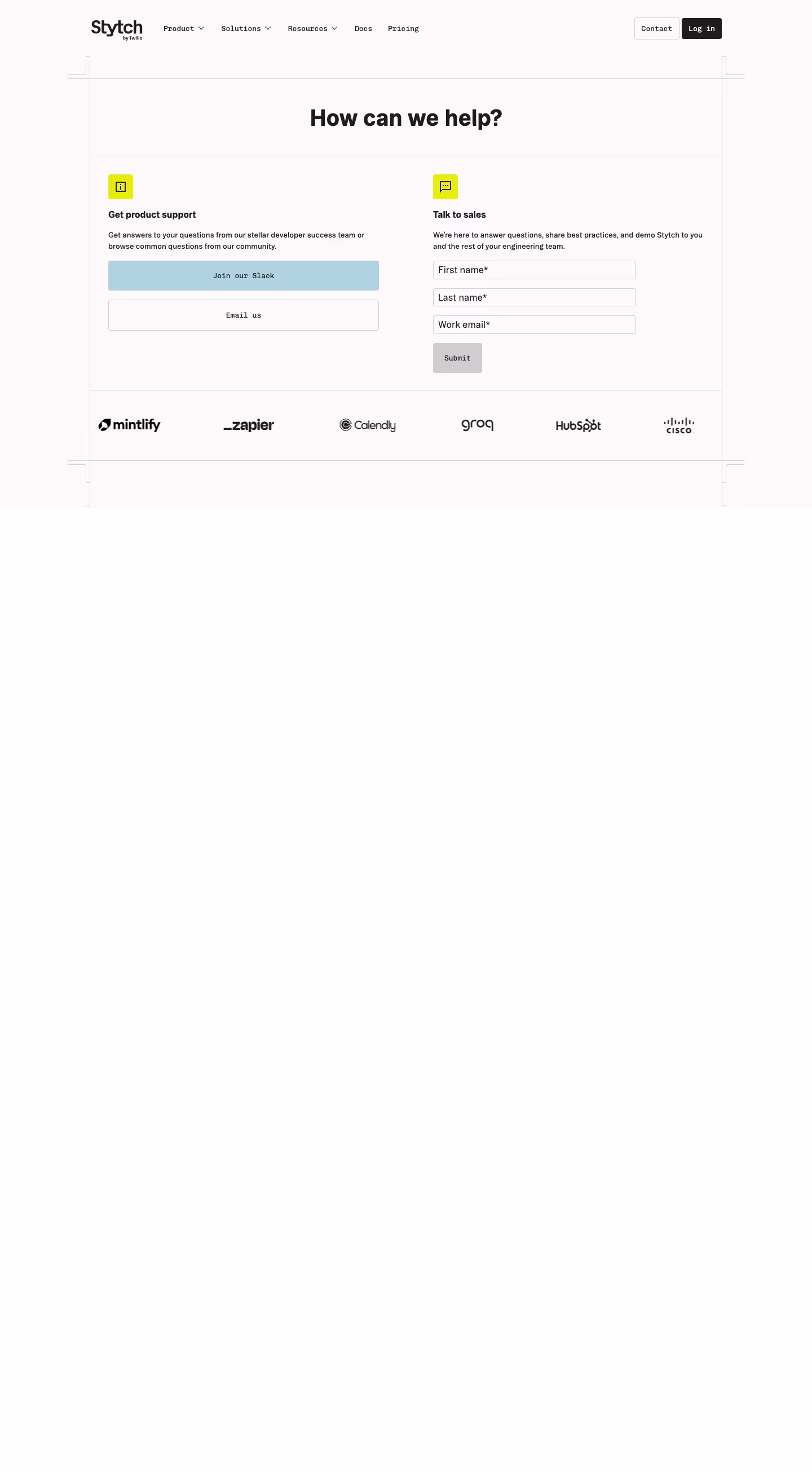 Stytch Contact Us section design
