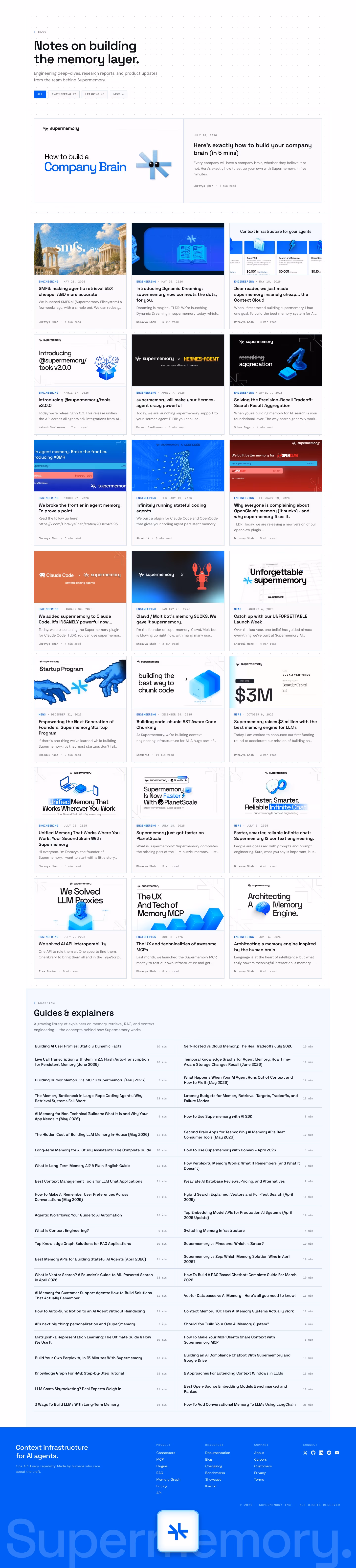 Supermemory Blog pages section design