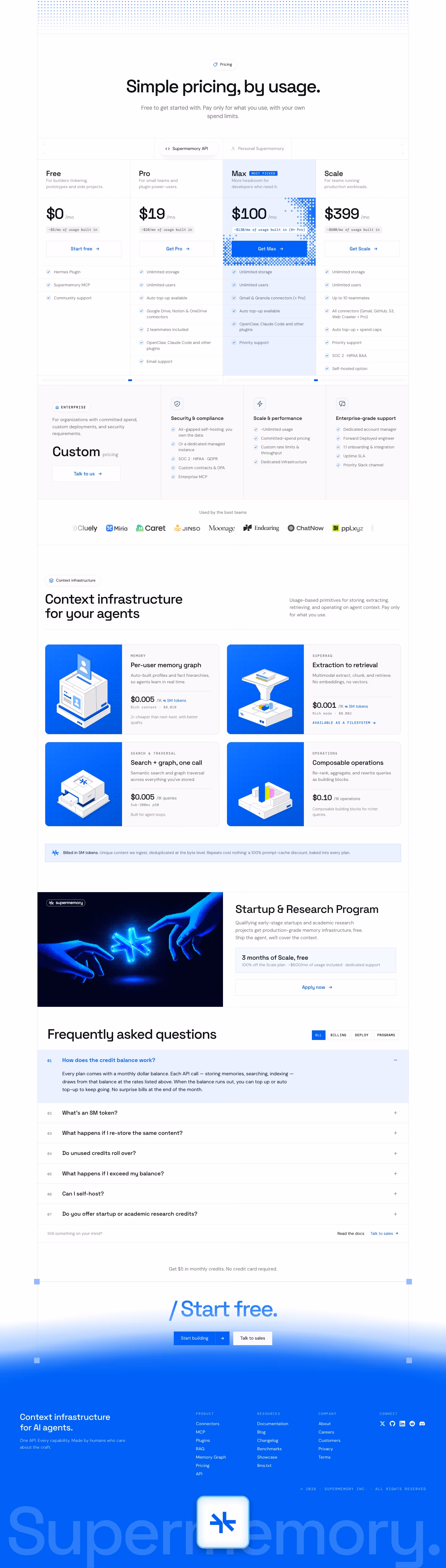 Supermemory Pricing & Plans section design