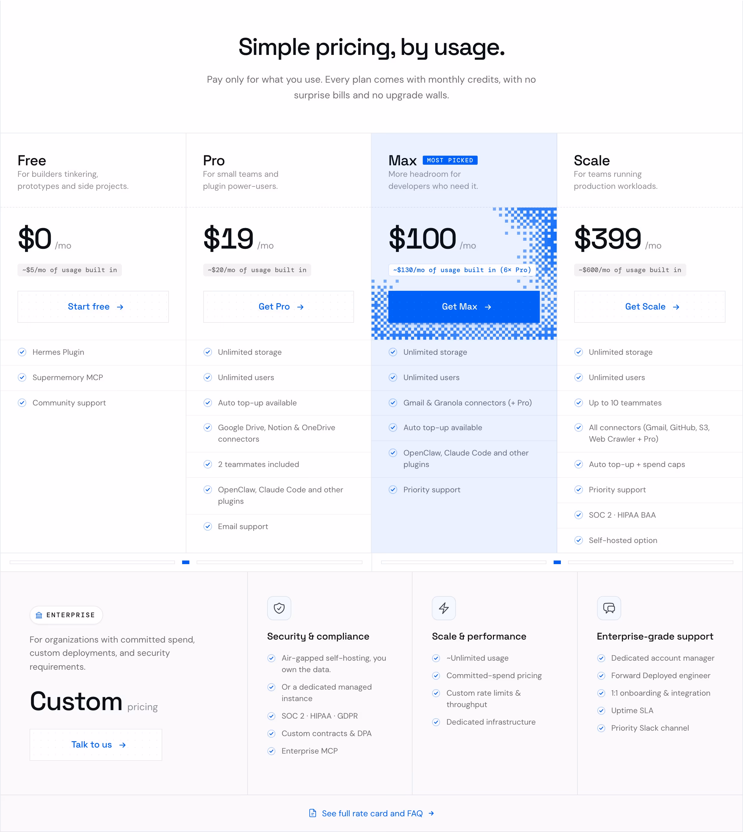 Supermemory Pricing section design