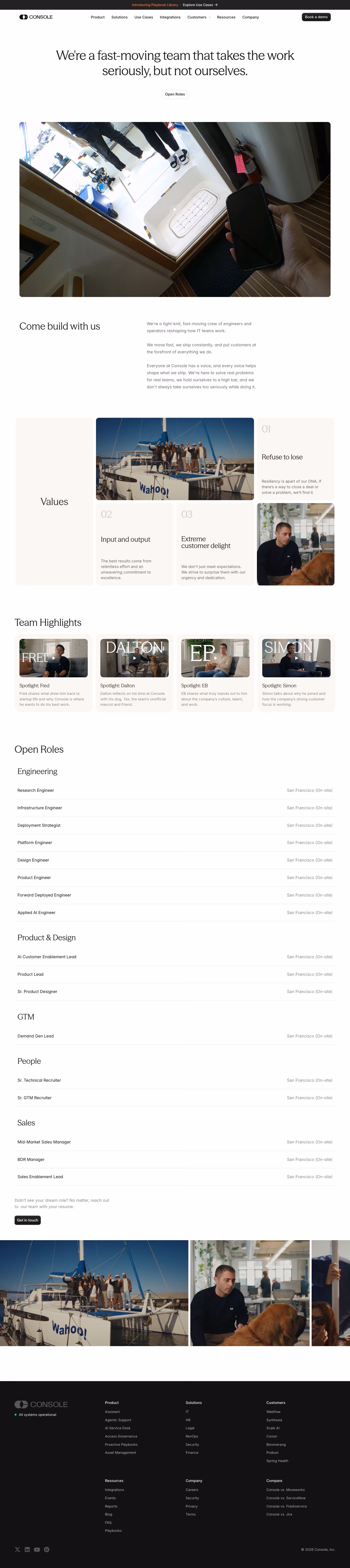 Console Careers pages section design