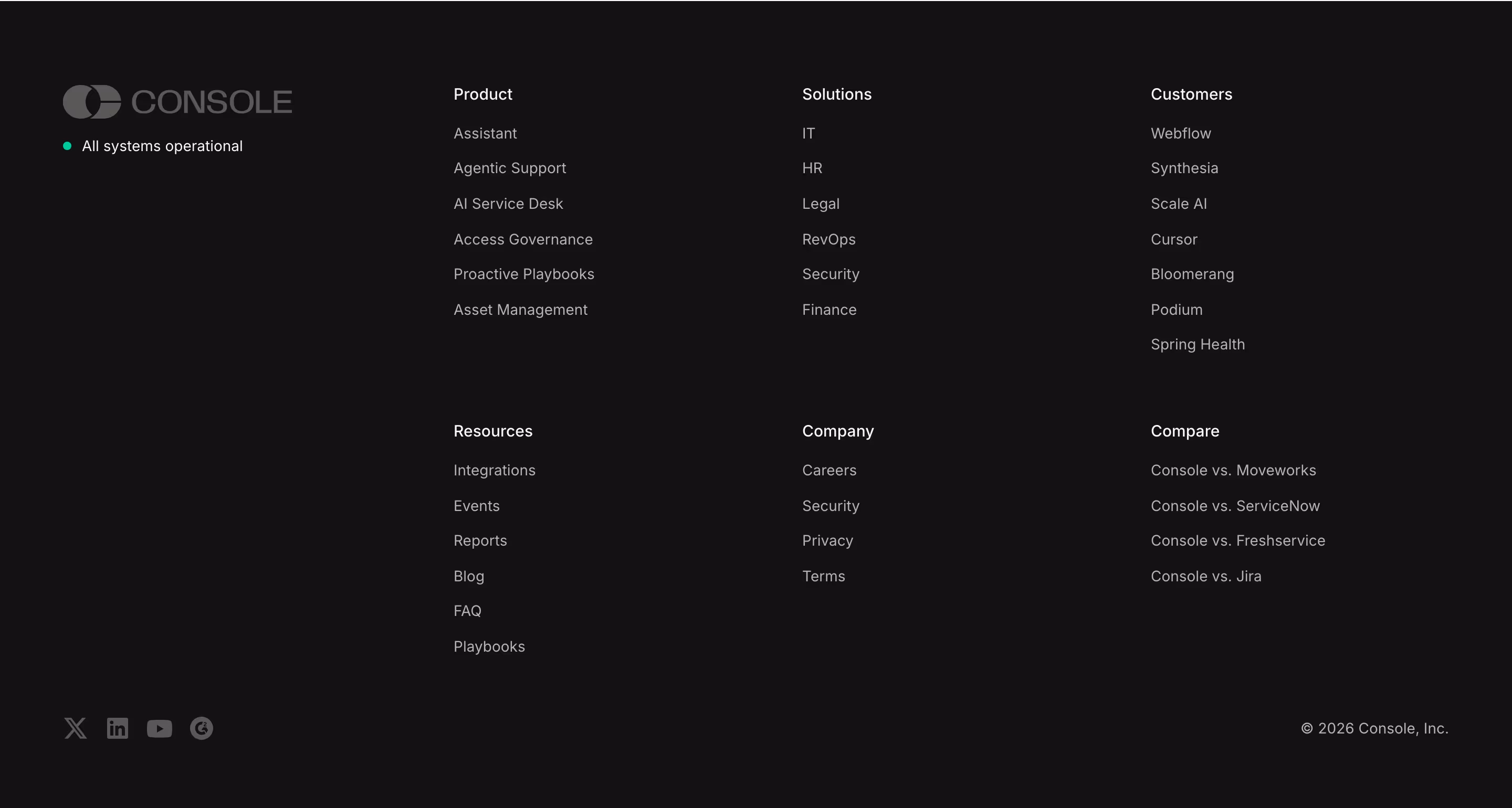 Console Footers section design