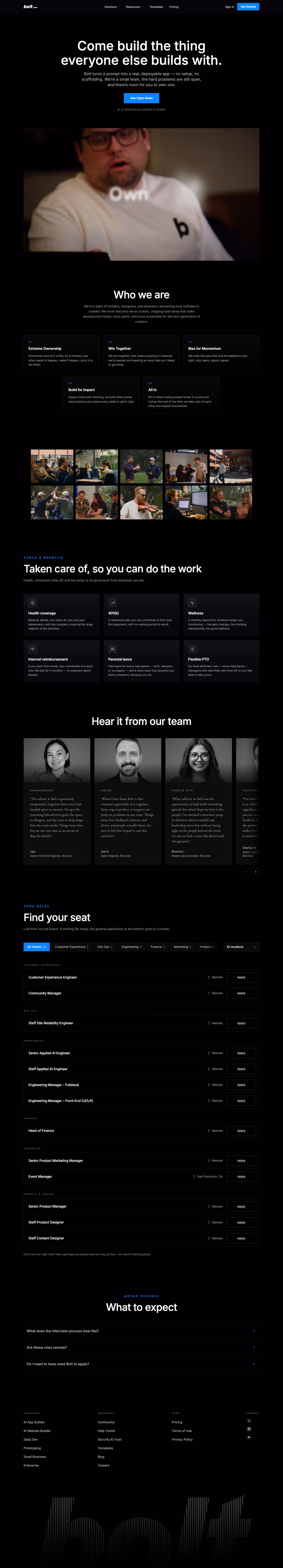 Bolt Careers pages section design