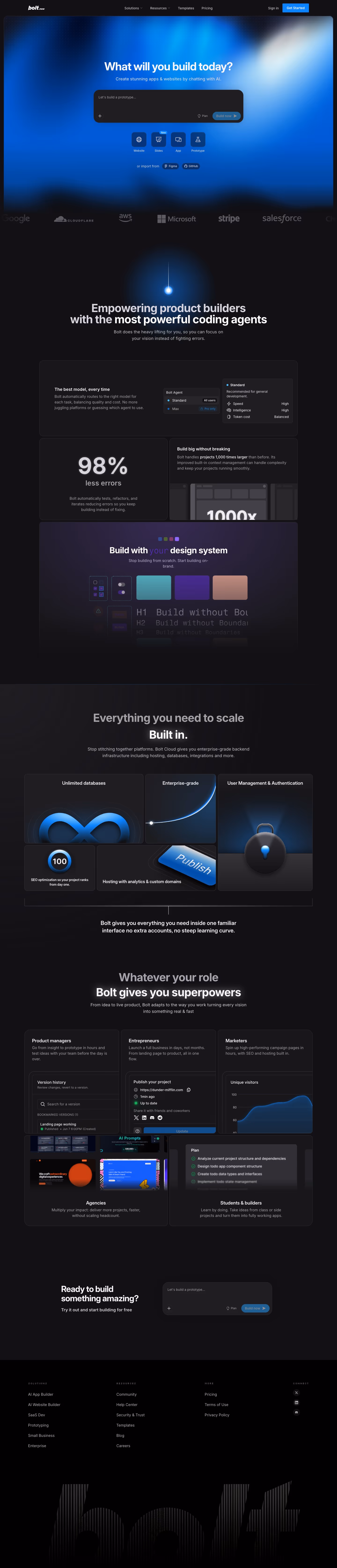 Bolt landing page design — AI