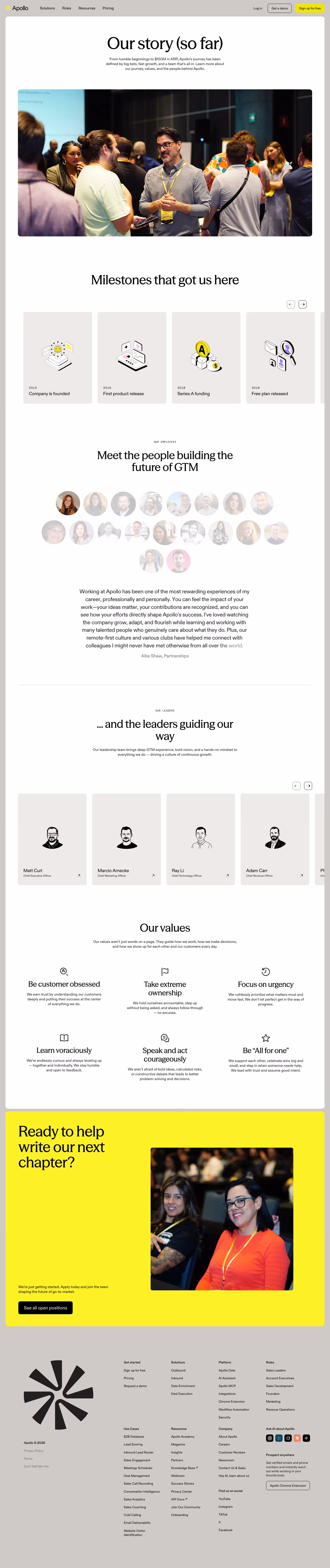Apollo about us design — Sales & Support