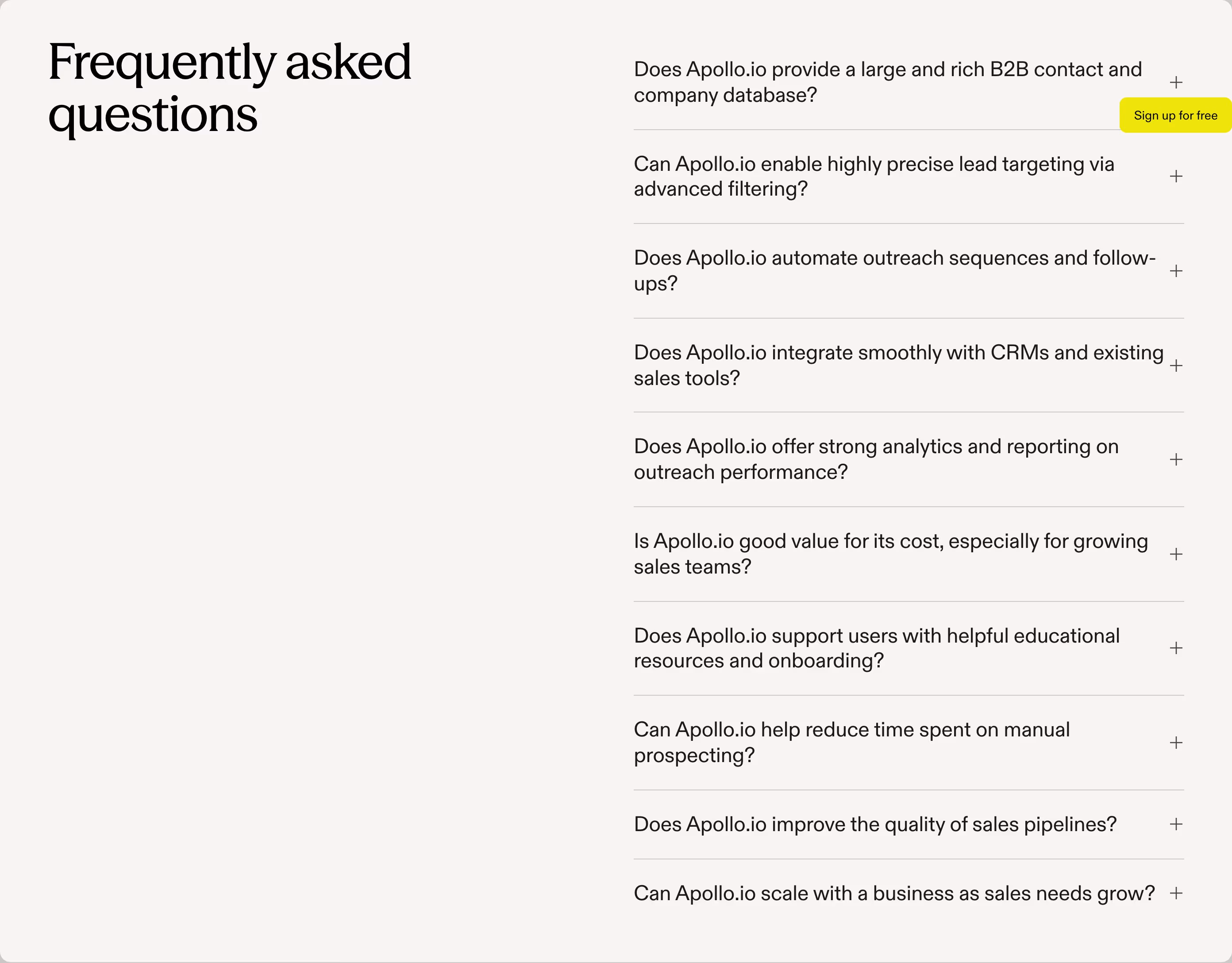 Apollo faq design — Sales & Support
