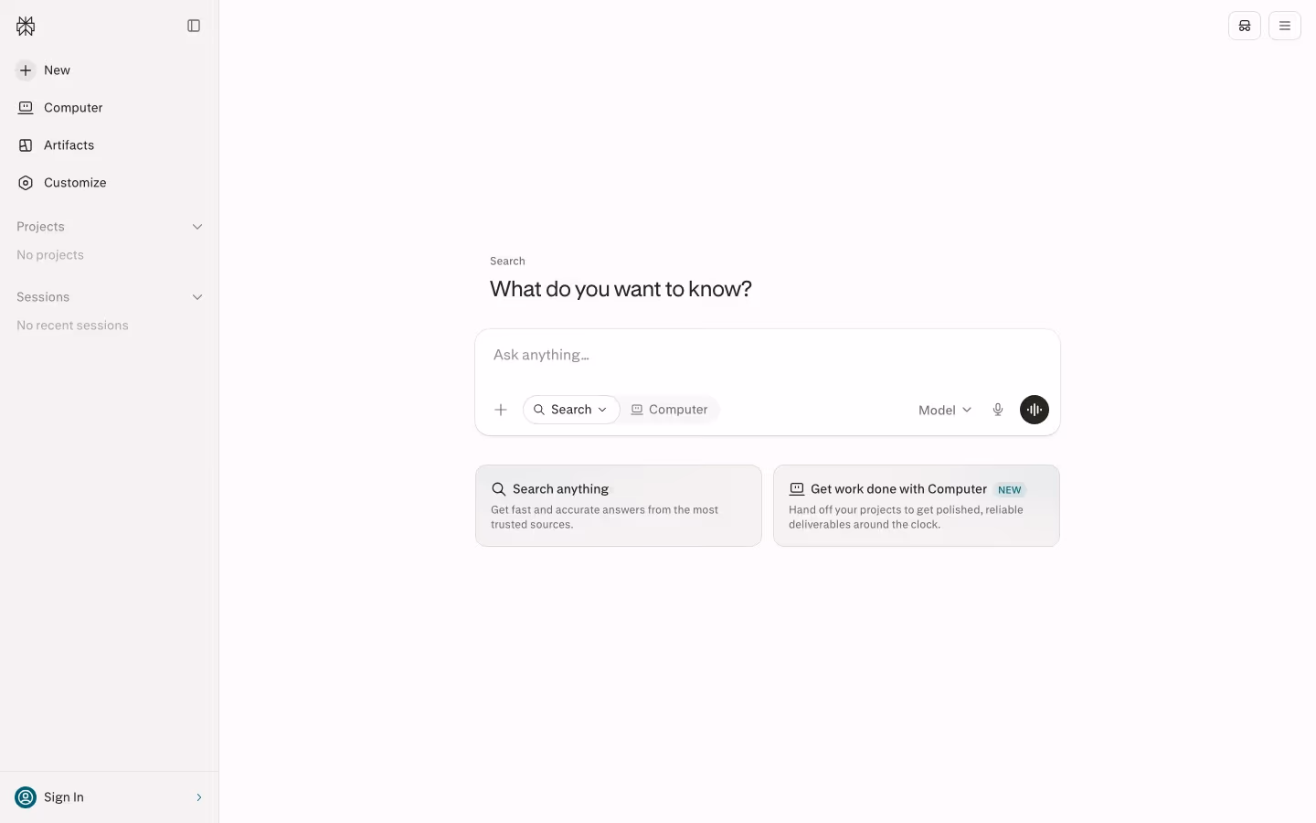 Perplexity landing page design — AI