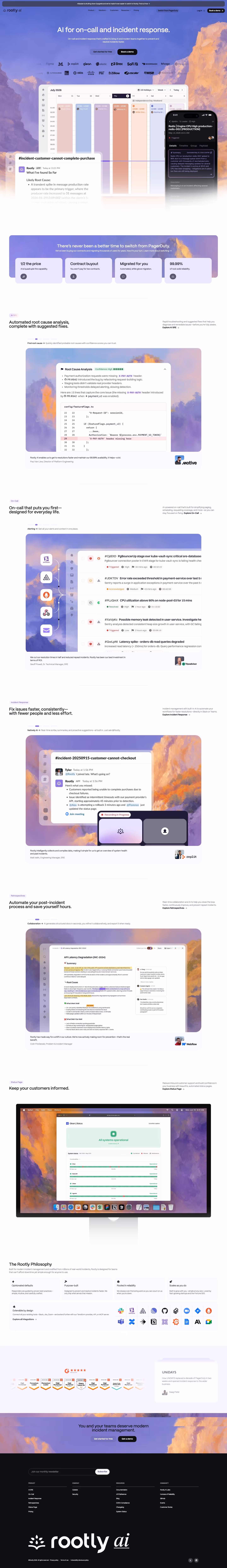 Rootly landing page design — Developer Tools