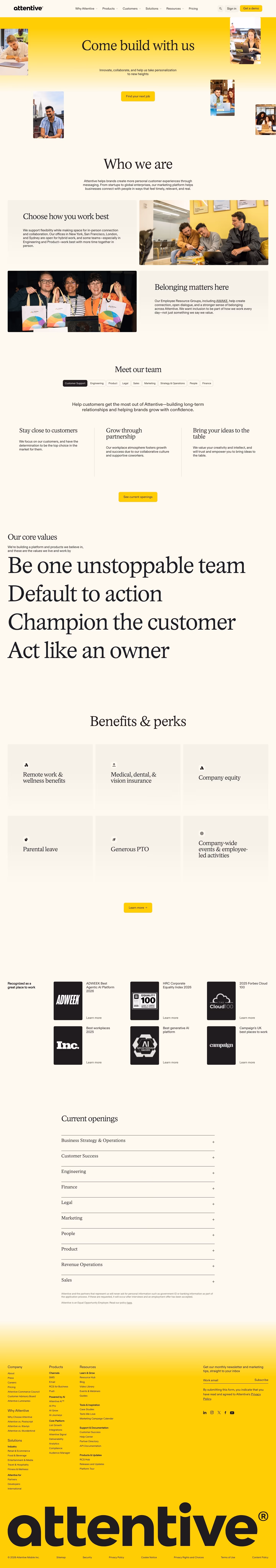Attentive careers page design — Marketing