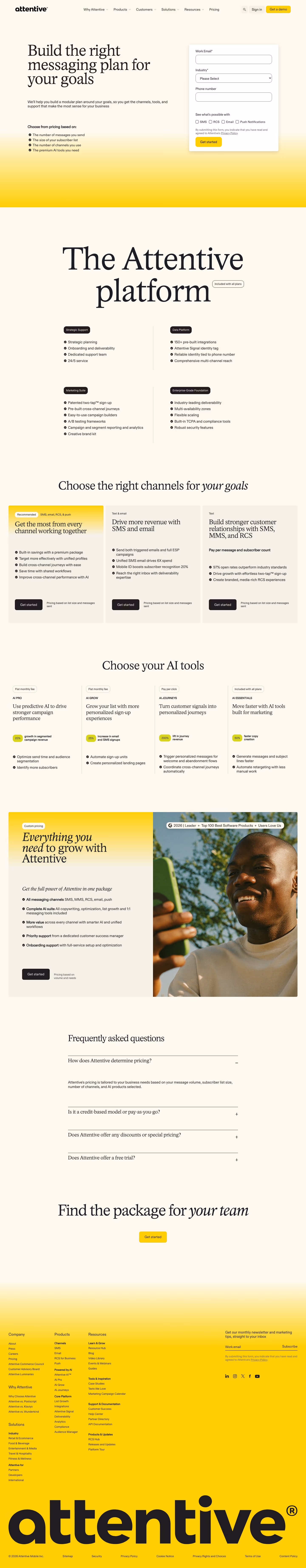 Attentive pricing & plan design — Marketing