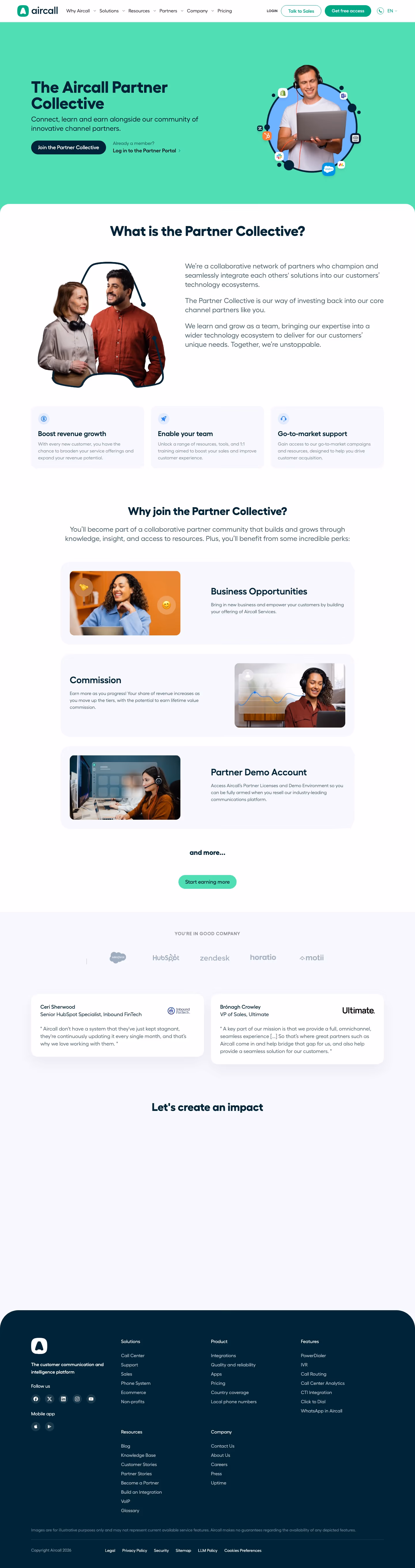 Aircall affiliate page design — Sales & Support