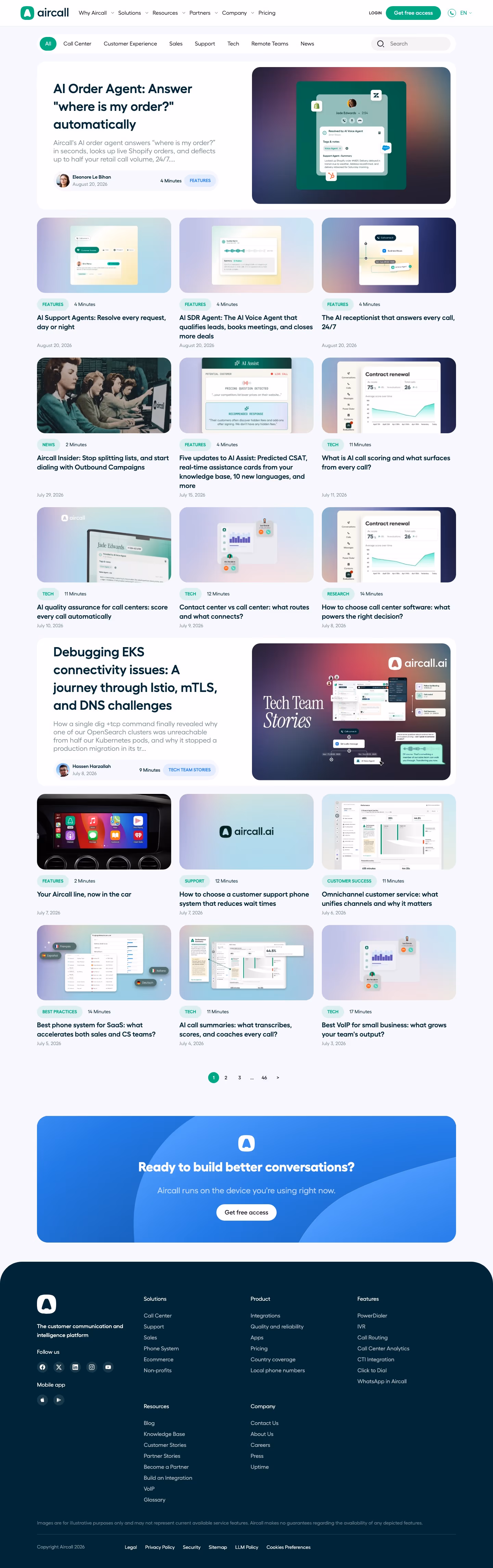 Aircall Blog pages section design