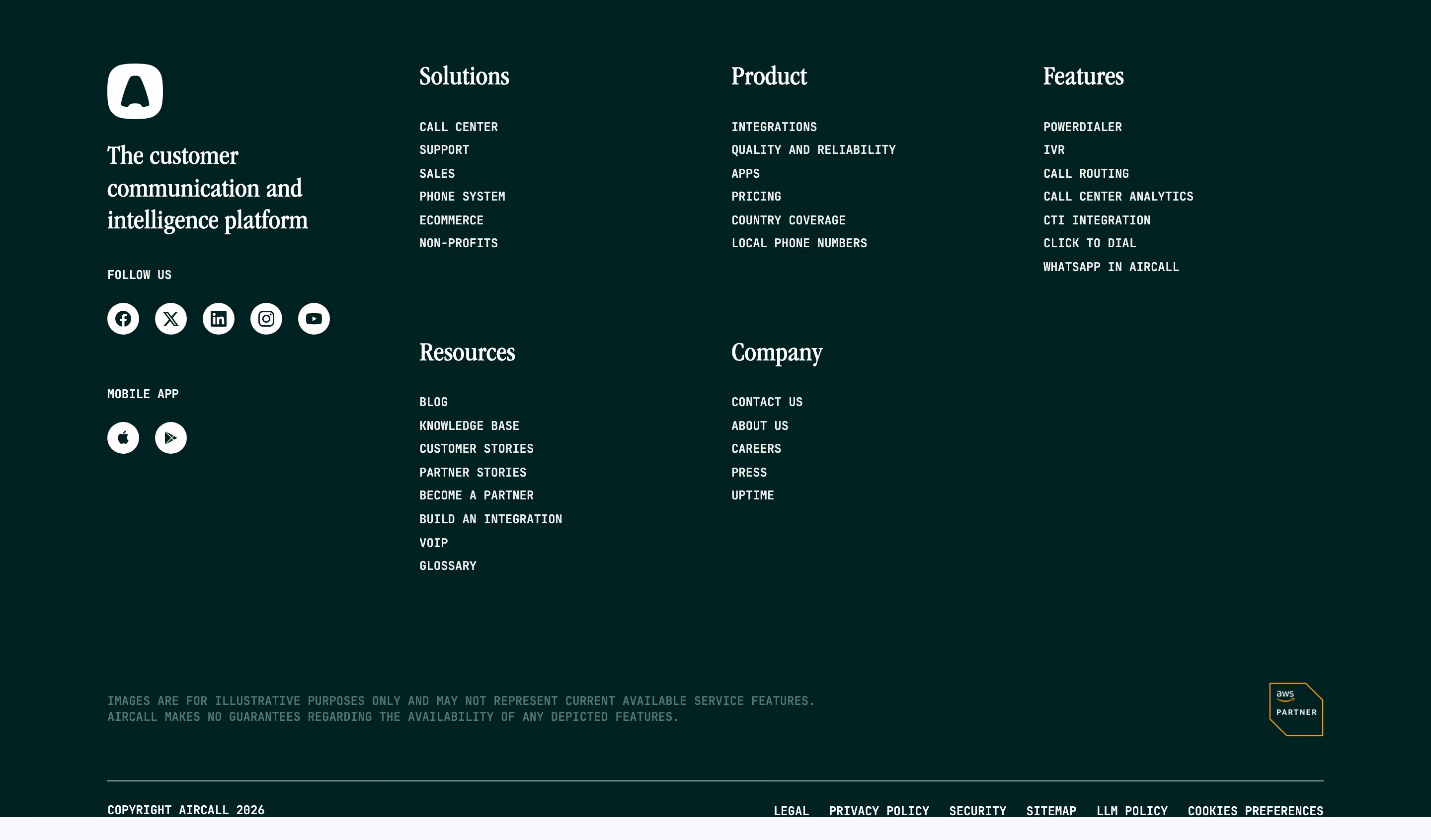 Aircall Footers section design