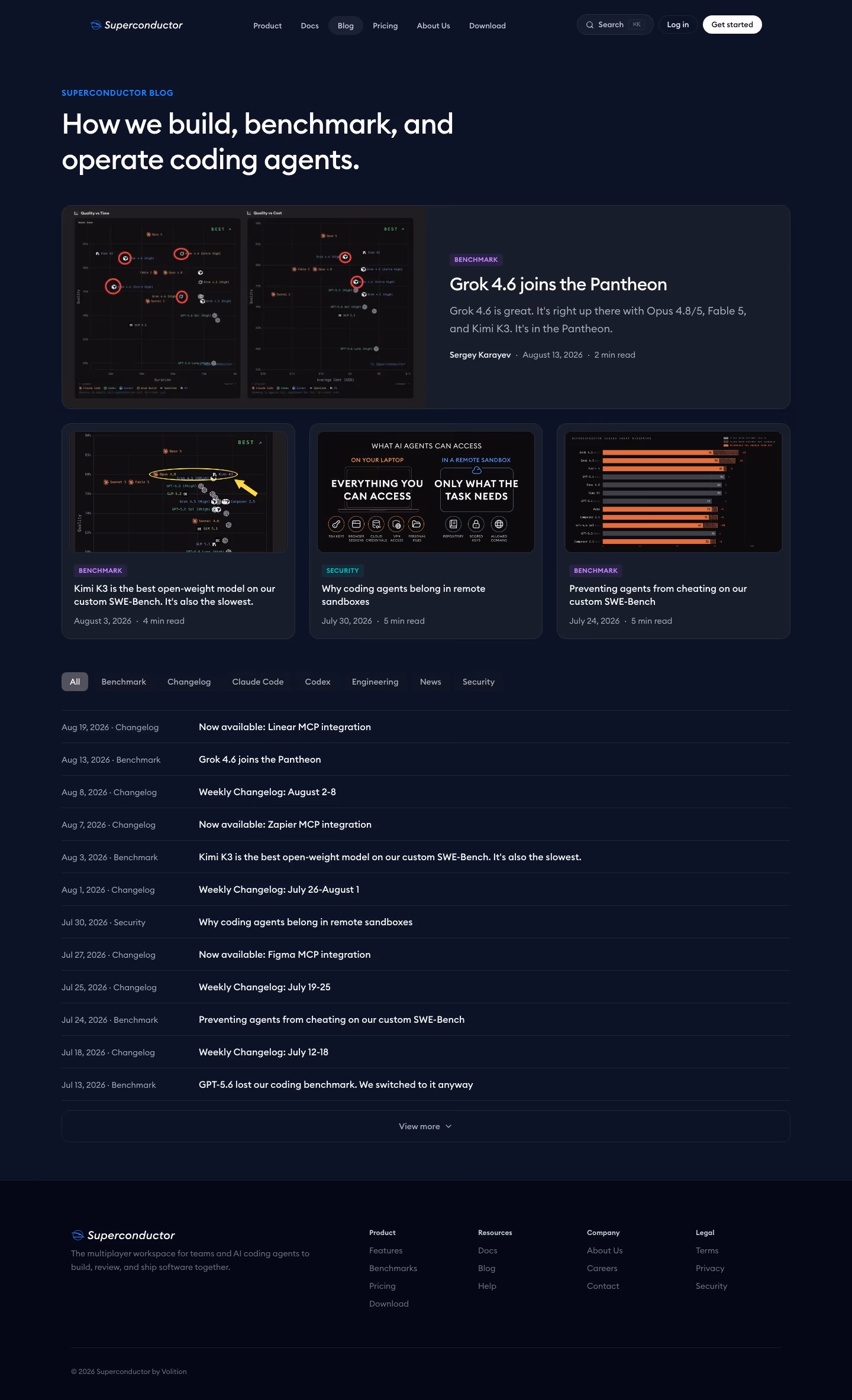 Superconductor Blog pages section design