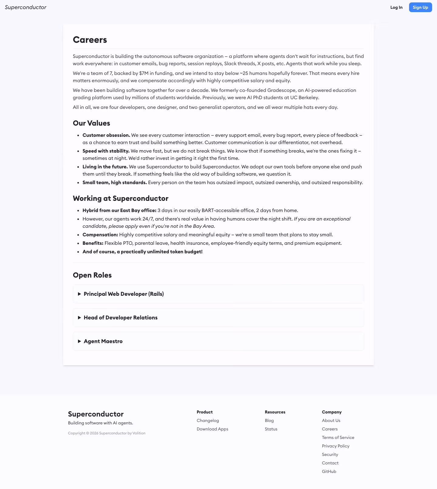 Superconductor Careers pages section design